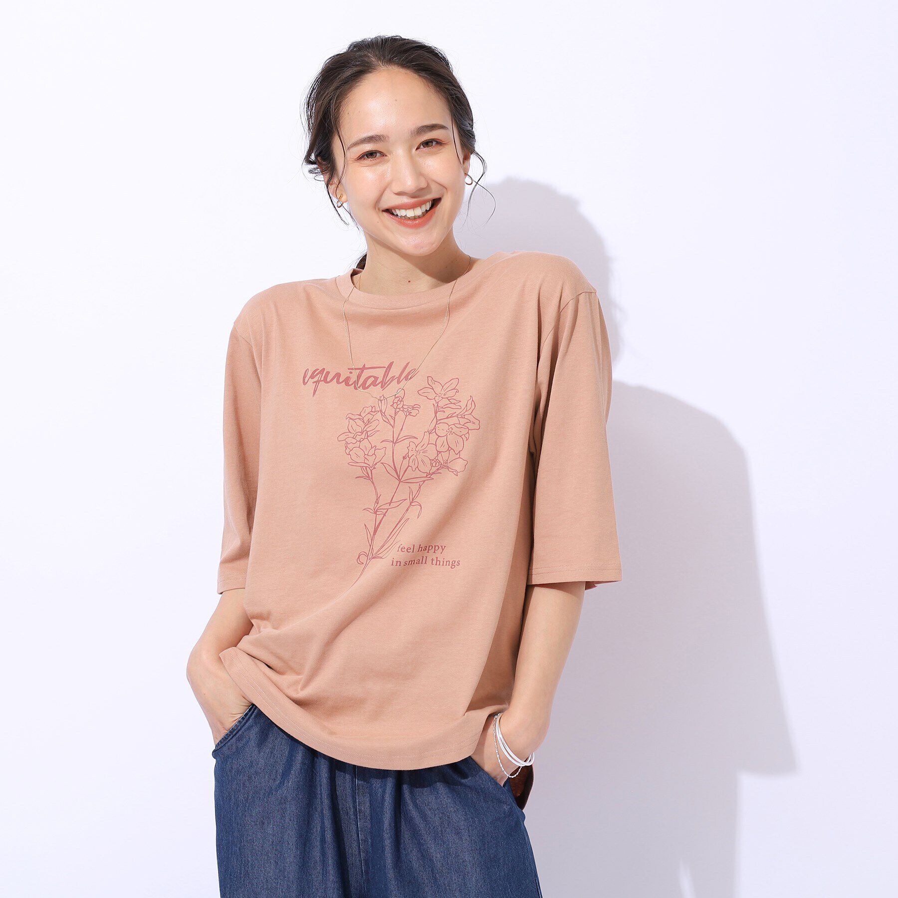 SHOO･LA･RUE「【洗える/綿100%/プチプラ】アウトも決まる ラウンドヘム プリントTシャツ」|Tシャツ・カットソー|