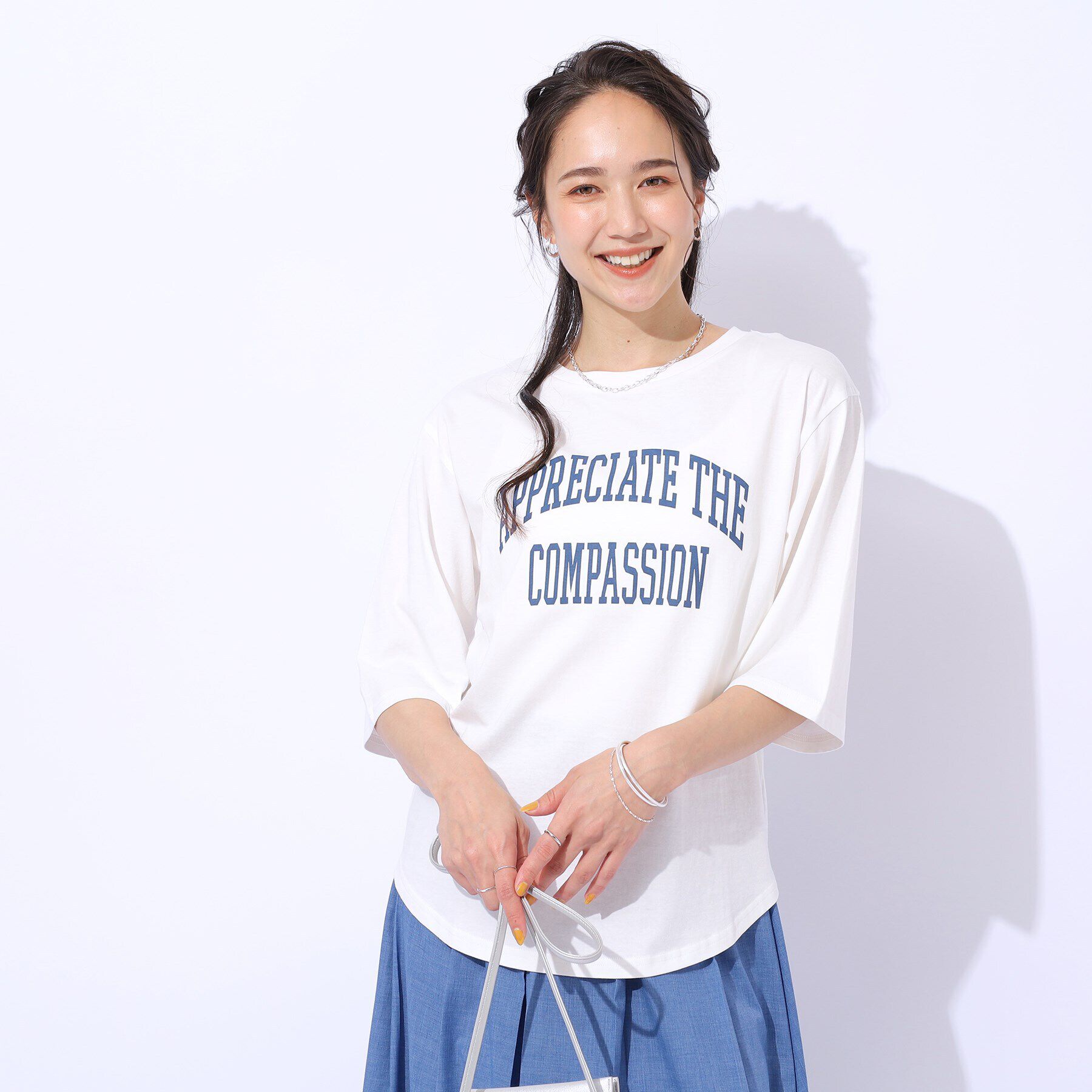 SHOO･LA･RUE「【洗える/綿100%/プチプラ】アウトも決まる ラウンドヘム プリントTシャツ」|Tシャツ・カットソー|