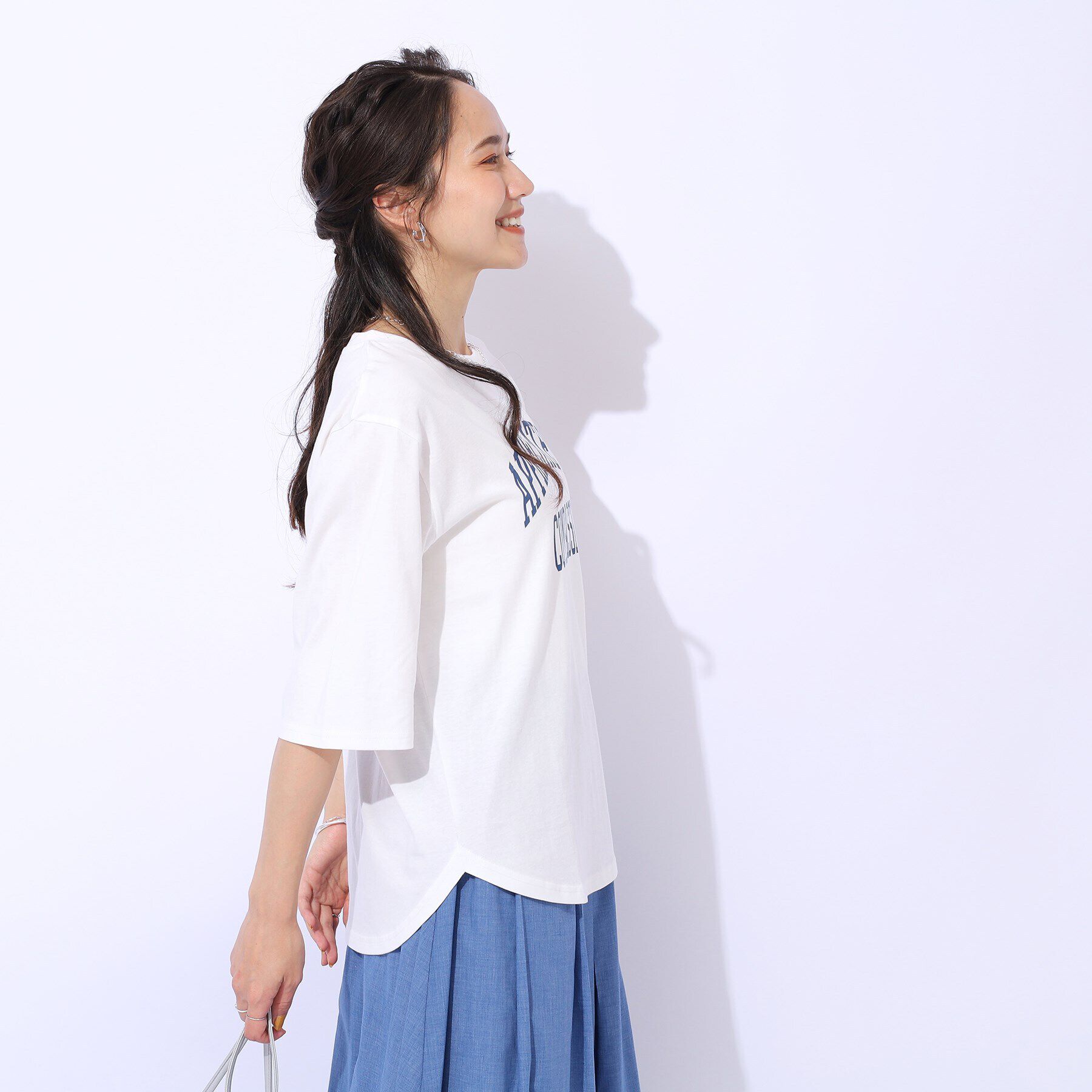 SHOO･LA･RUE「【洗える/綿100%/プチプラ】アウトも決まる ラウンドヘム プリントTシャツ」|Tシャツ・カットソー|