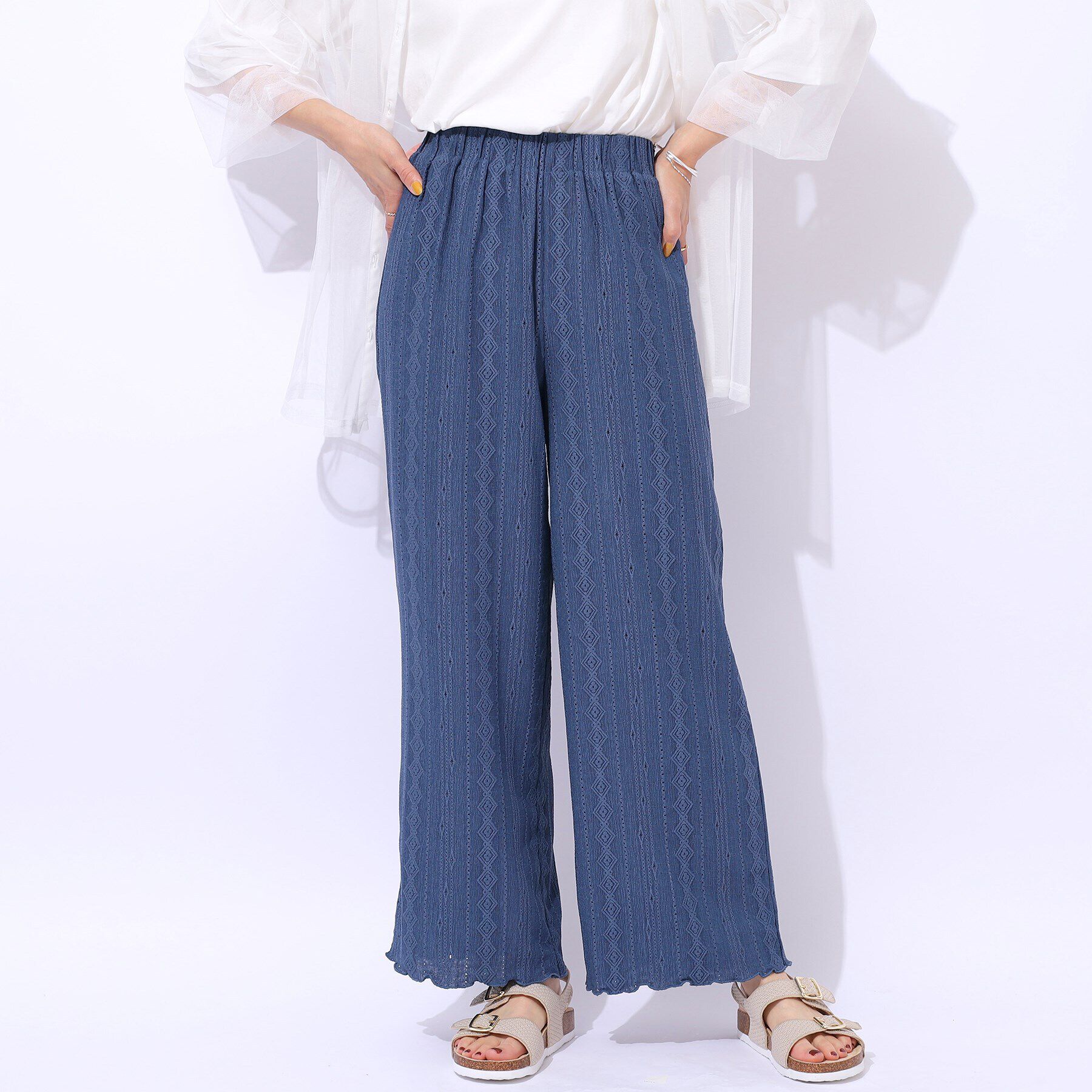 SHOO･LA･RUE「【洗える】甘すぎない大人のレース使い ストレートイージーパンツ」|その他|ブルー(092)