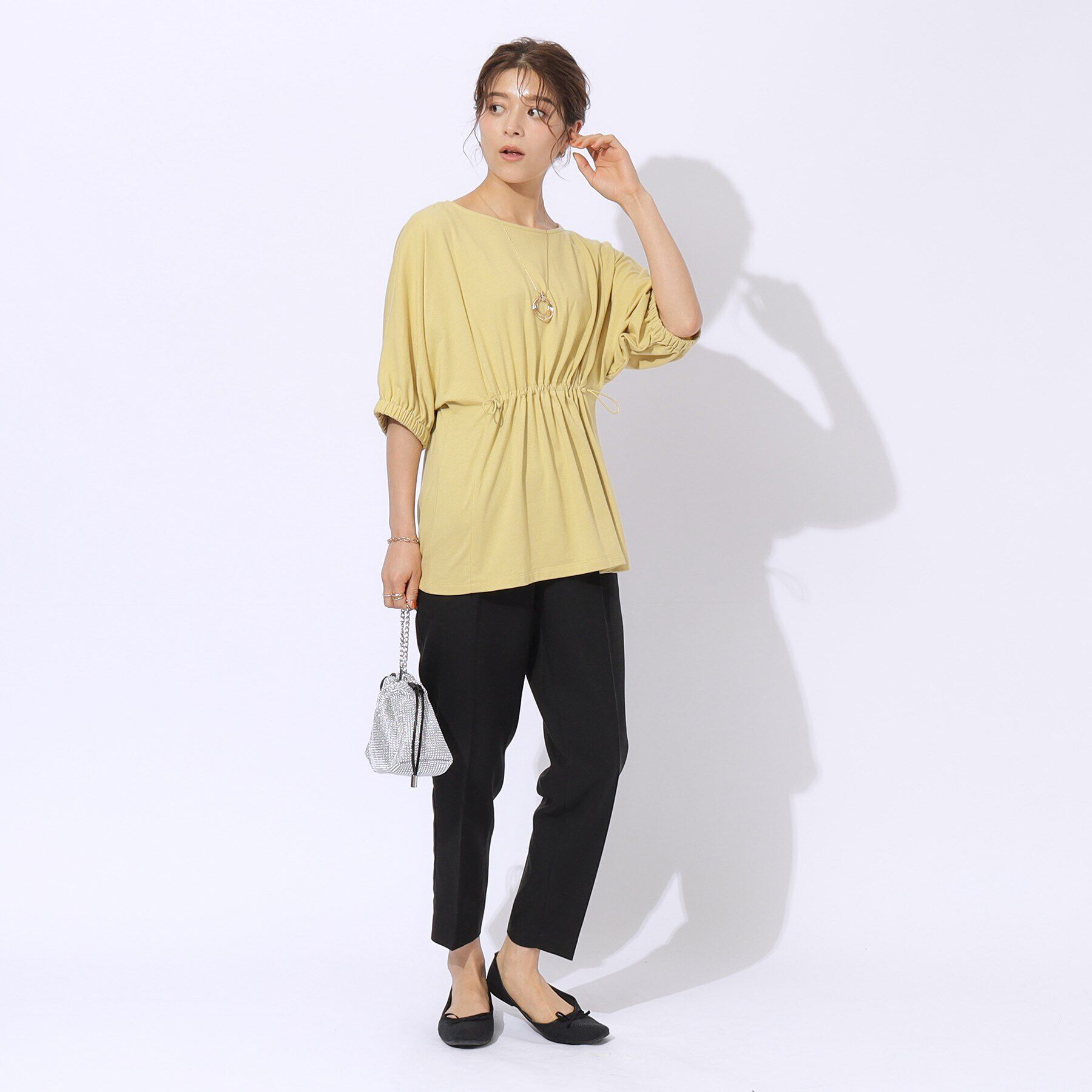 SHOO･LA･RUE「【洗える】ウエスト調節可能 ドロスト5分袖トップス」|Tシャツ・カットソー|