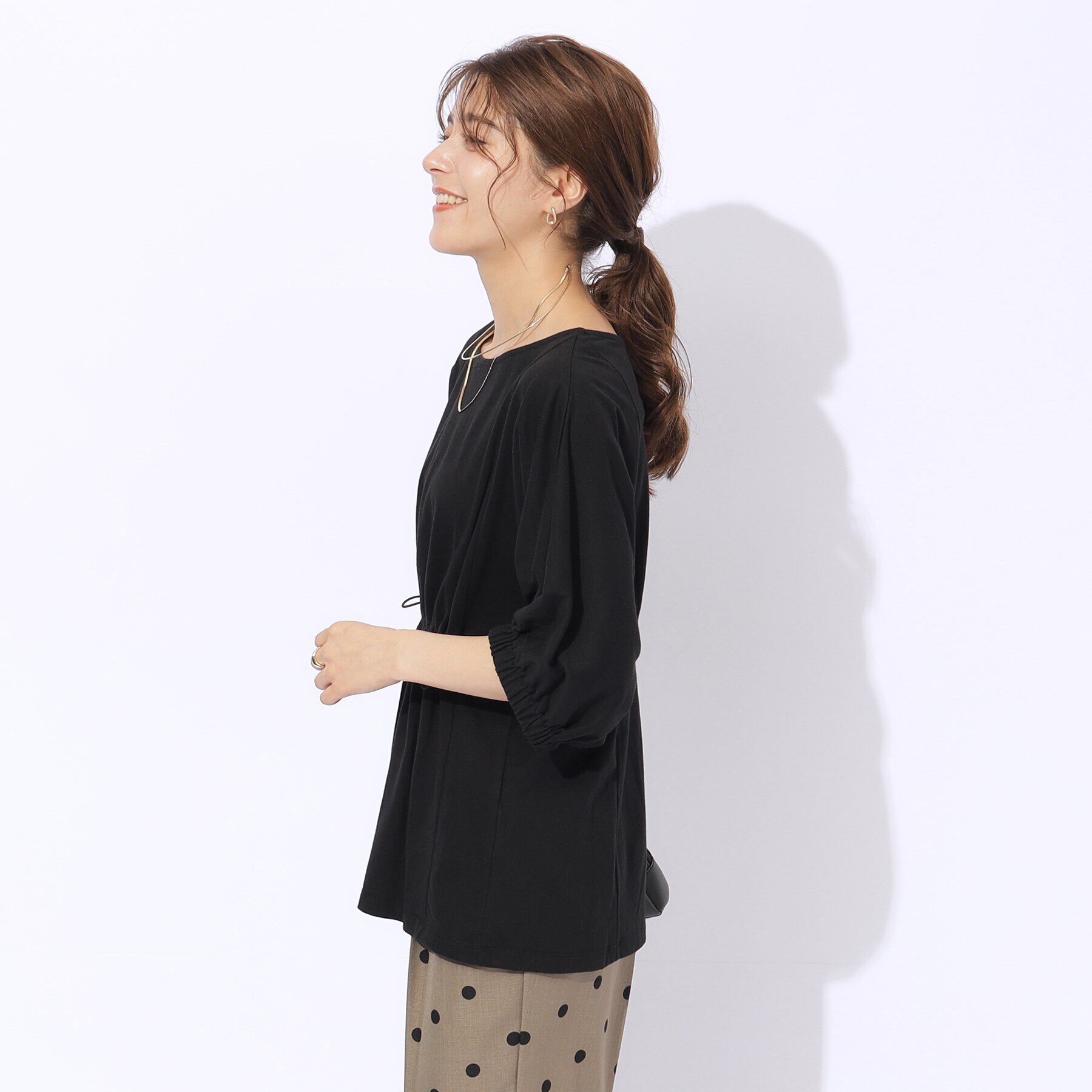 SHOO･LA･RUE「【洗える】ウエスト調節可能 ドロスト5分袖トップス」|Tシャツ・カットソー|