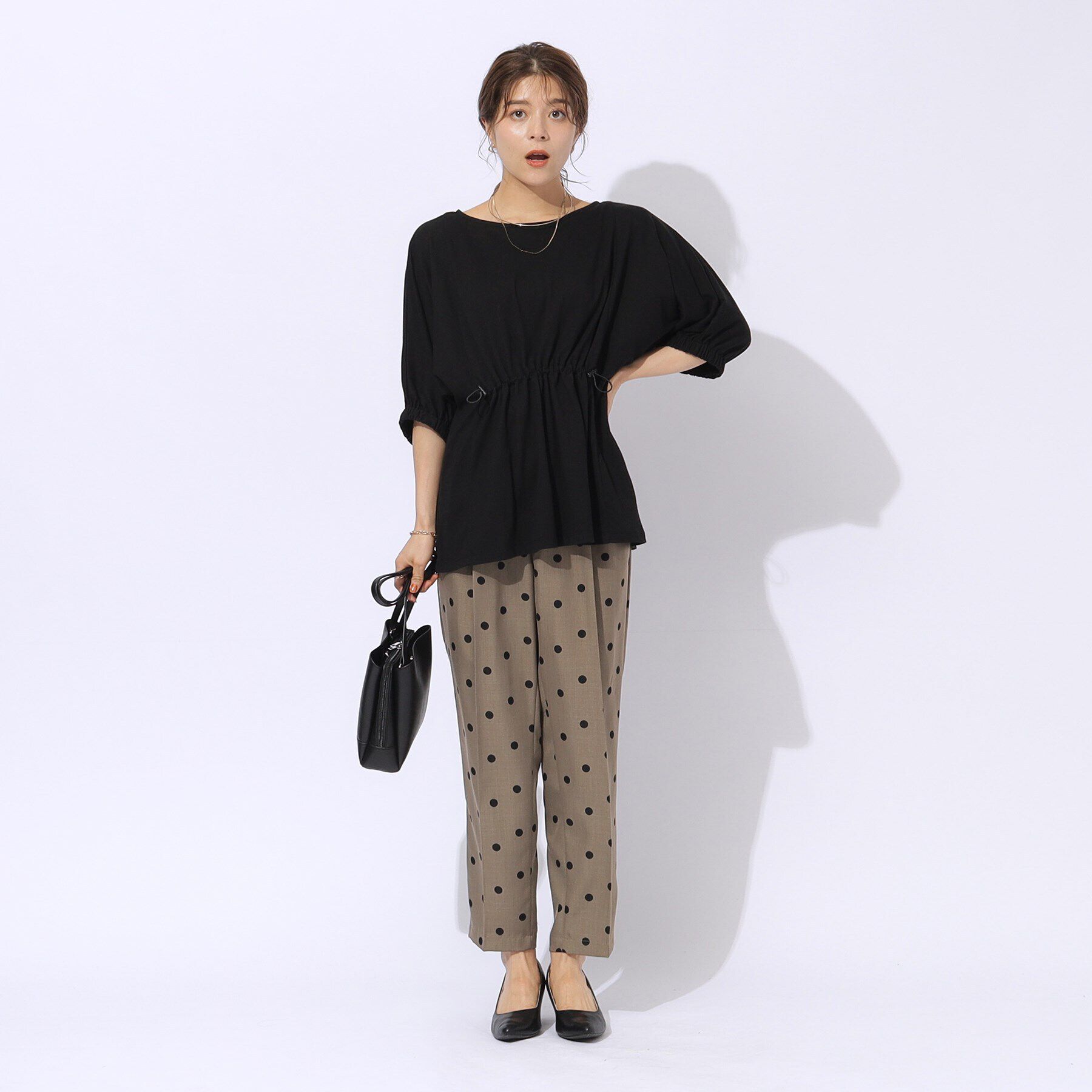 SHOO･LA･RUE「【洗える】ウエスト調節可能 ドロスト5分袖トップス」|Tシャツ・カットソー|