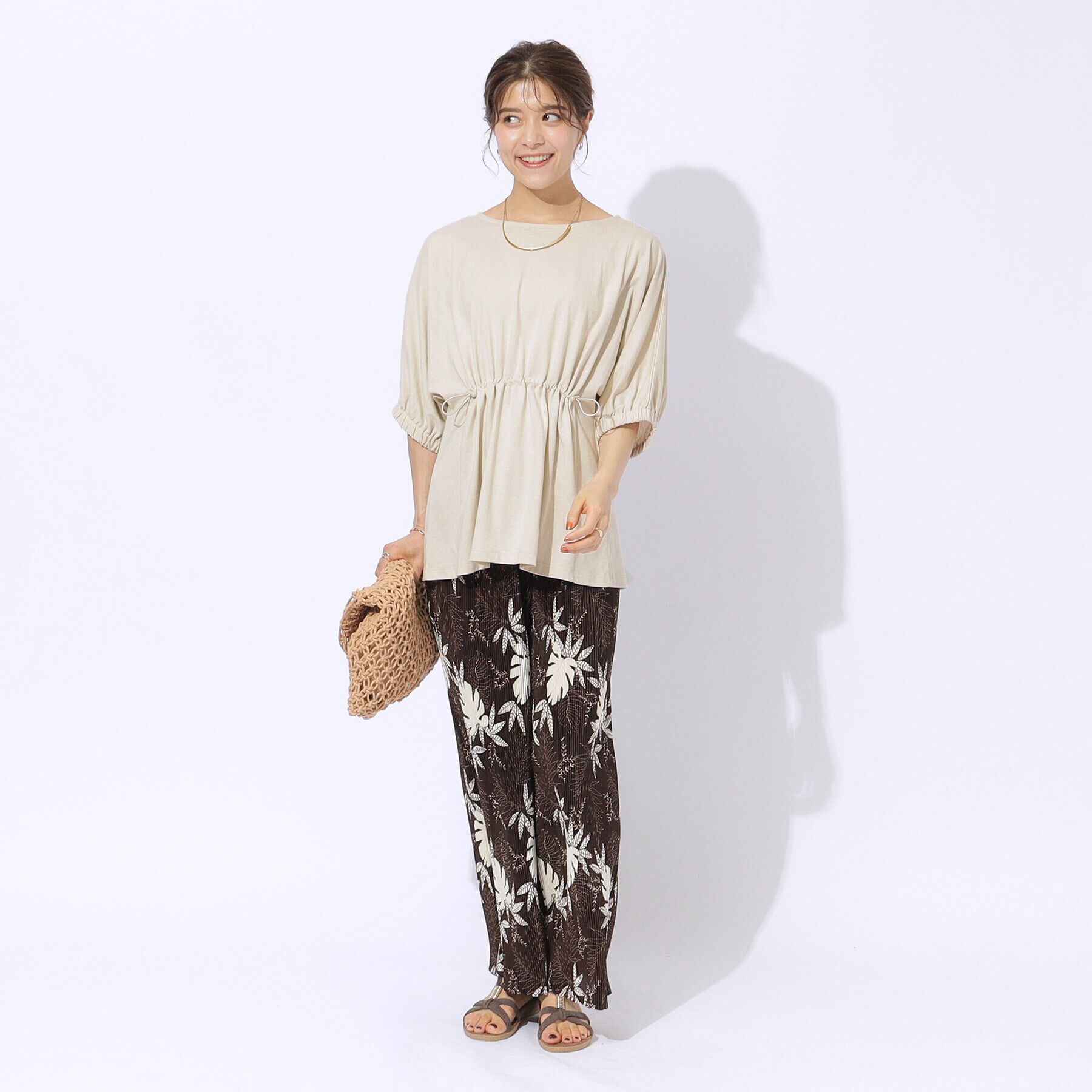 SHOO･LA･RUE「【洗える】ウエスト調節可能 ドロスト5分袖トップス」|Tシャツ・カットソー|