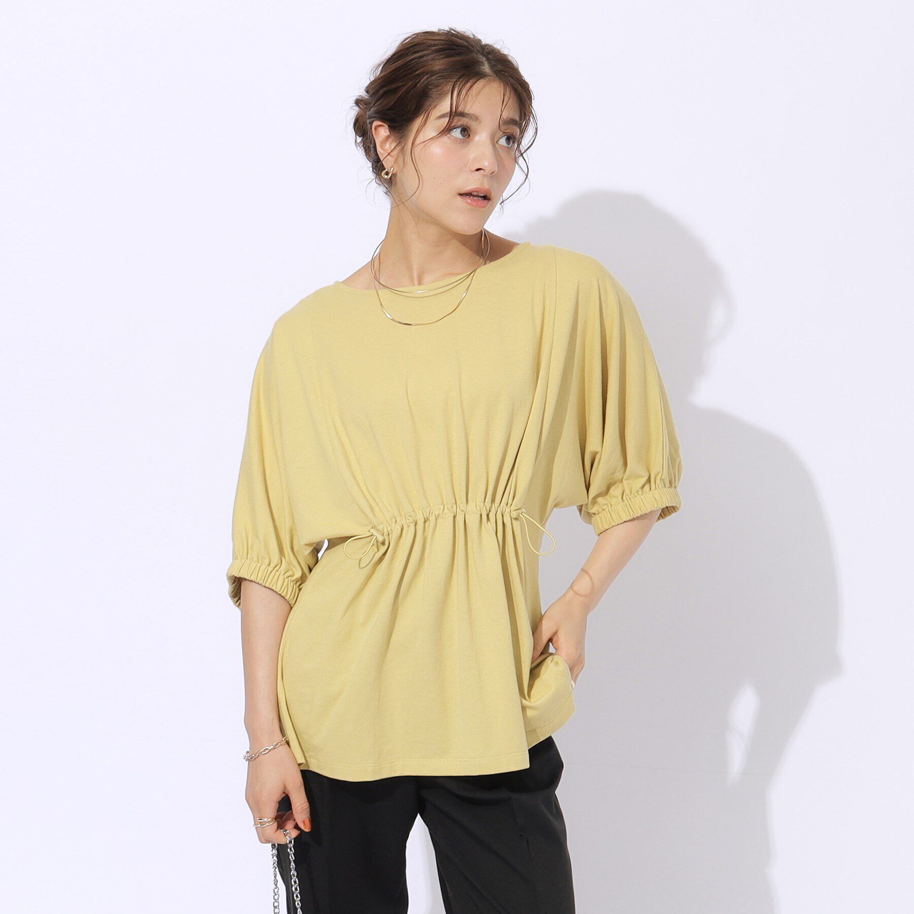 SHOO･LA･RUE「【洗える】ウエスト調節可能 ドロスト5分袖トップス」|Tシャツ・カットソー|