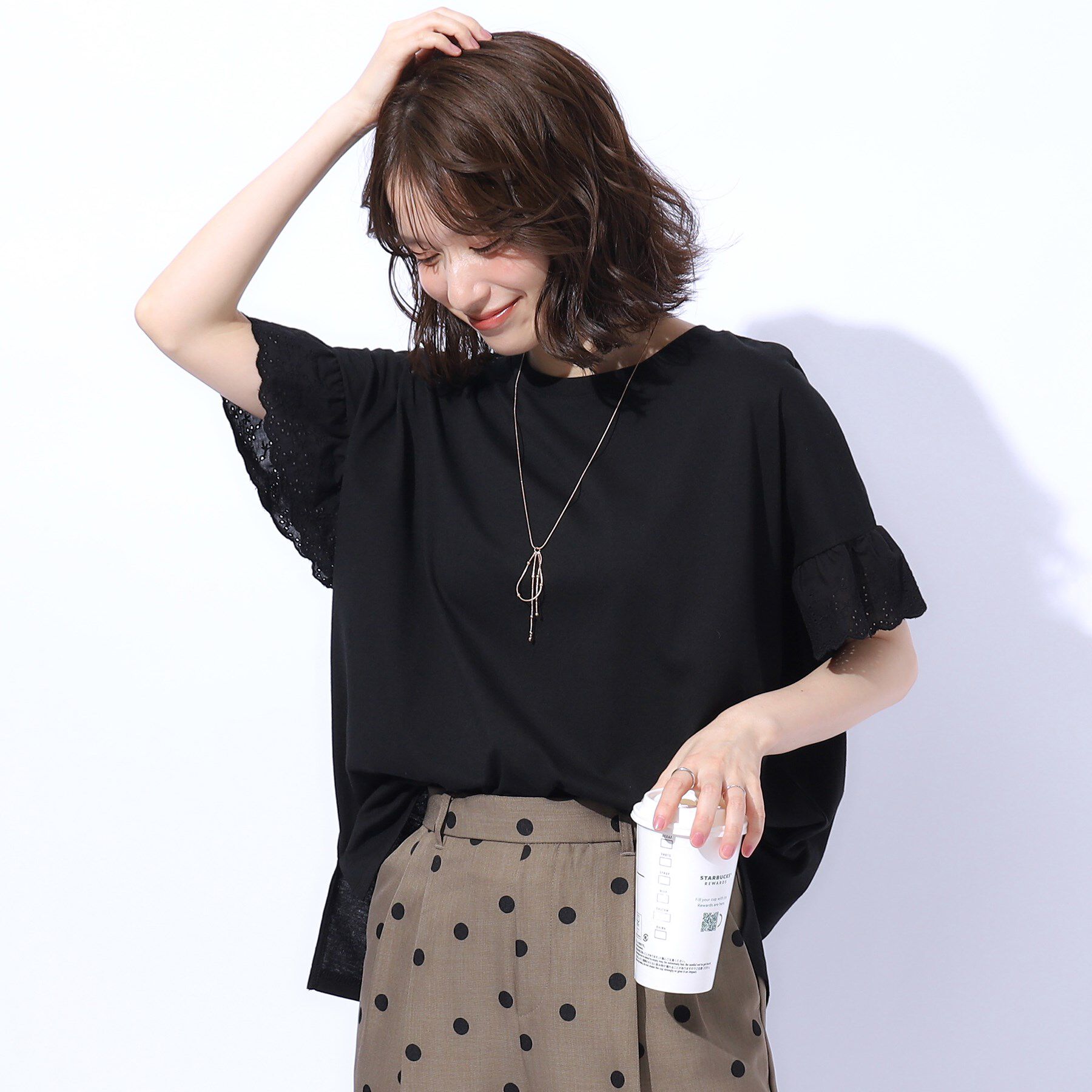 SHOO･LA･RUE「大人の可愛さを引き出す お袖レーストップス」|Tシャツ・カットソー|ブラック(019)
