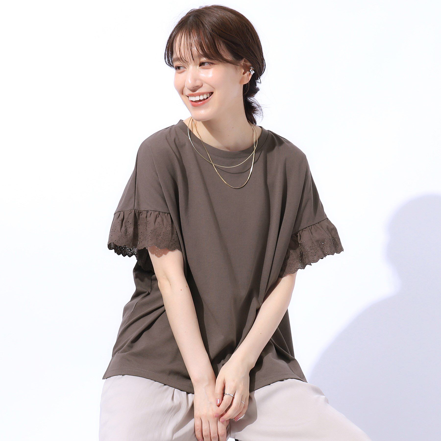 SHOO･LA･RUE「大人の可愛さを引き出す お袖レーストップス」|Tシャツ・カットソー|トープ(054)