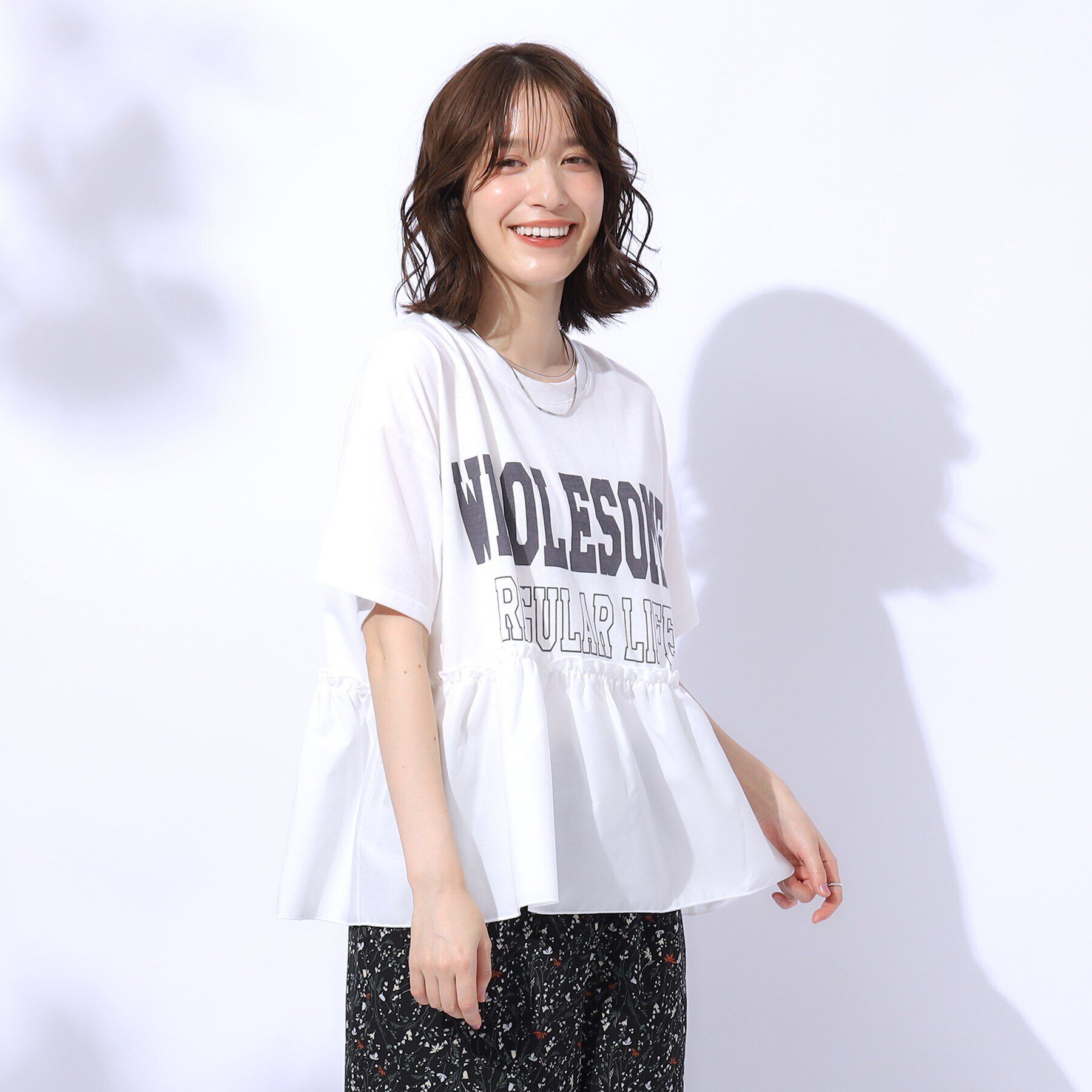 SHOO･LA･RUE「一枚でこなれ見え 裾フリル切り替えTシャツ」|Tシャツ・カットソー|