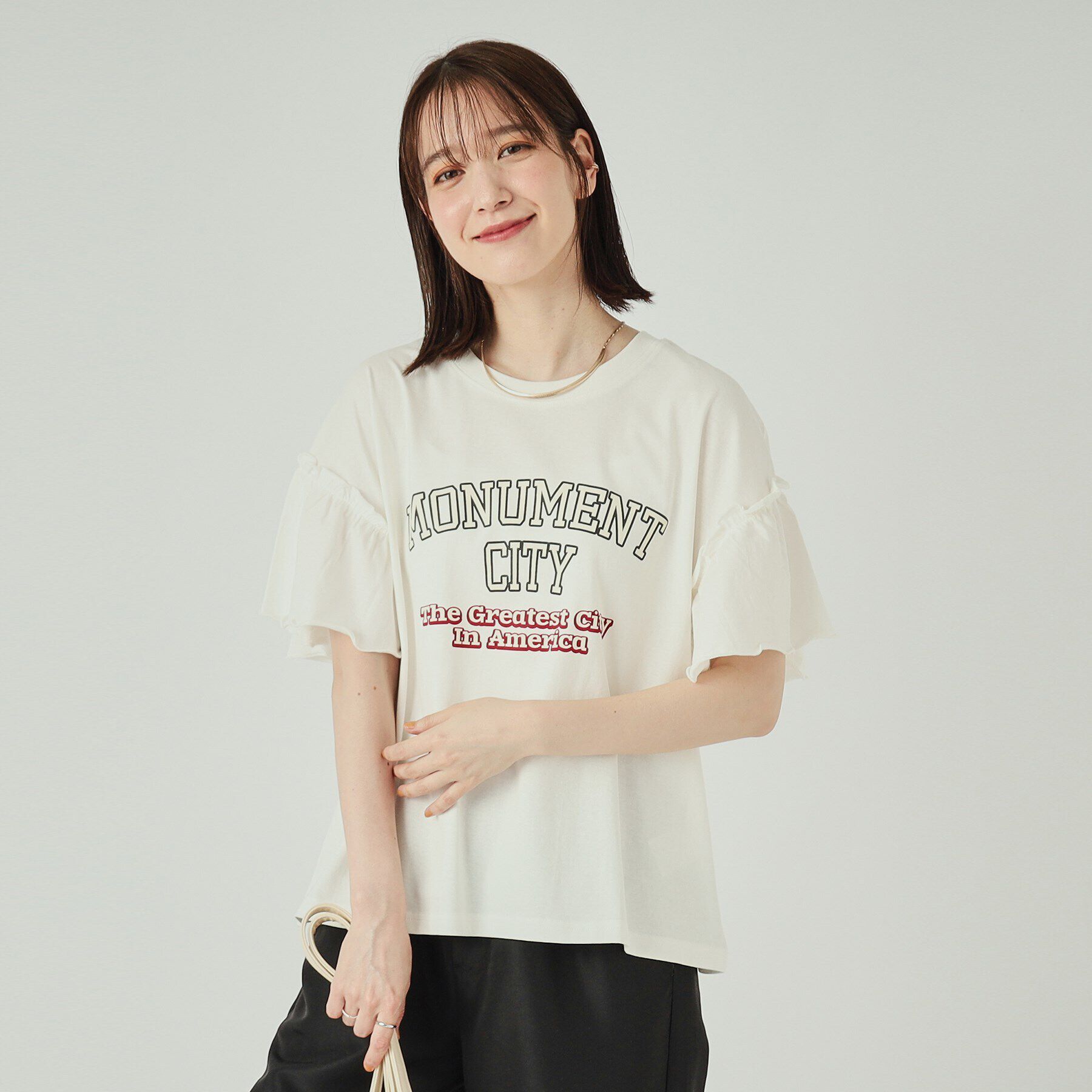 SHOO･LA･RUE「【洗える】ロゴデザインでこなれ見え フリルスリーブTシャツ」|Tシャツ・カットソー|