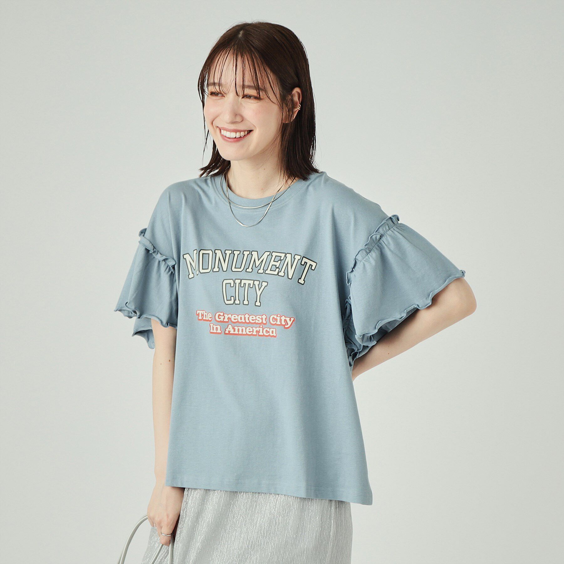SHOO･LA･RUE「【洗える】ロゴデザインでこなれ見え フリルスリーブTシャツ」|Tシャツ・カットソー|