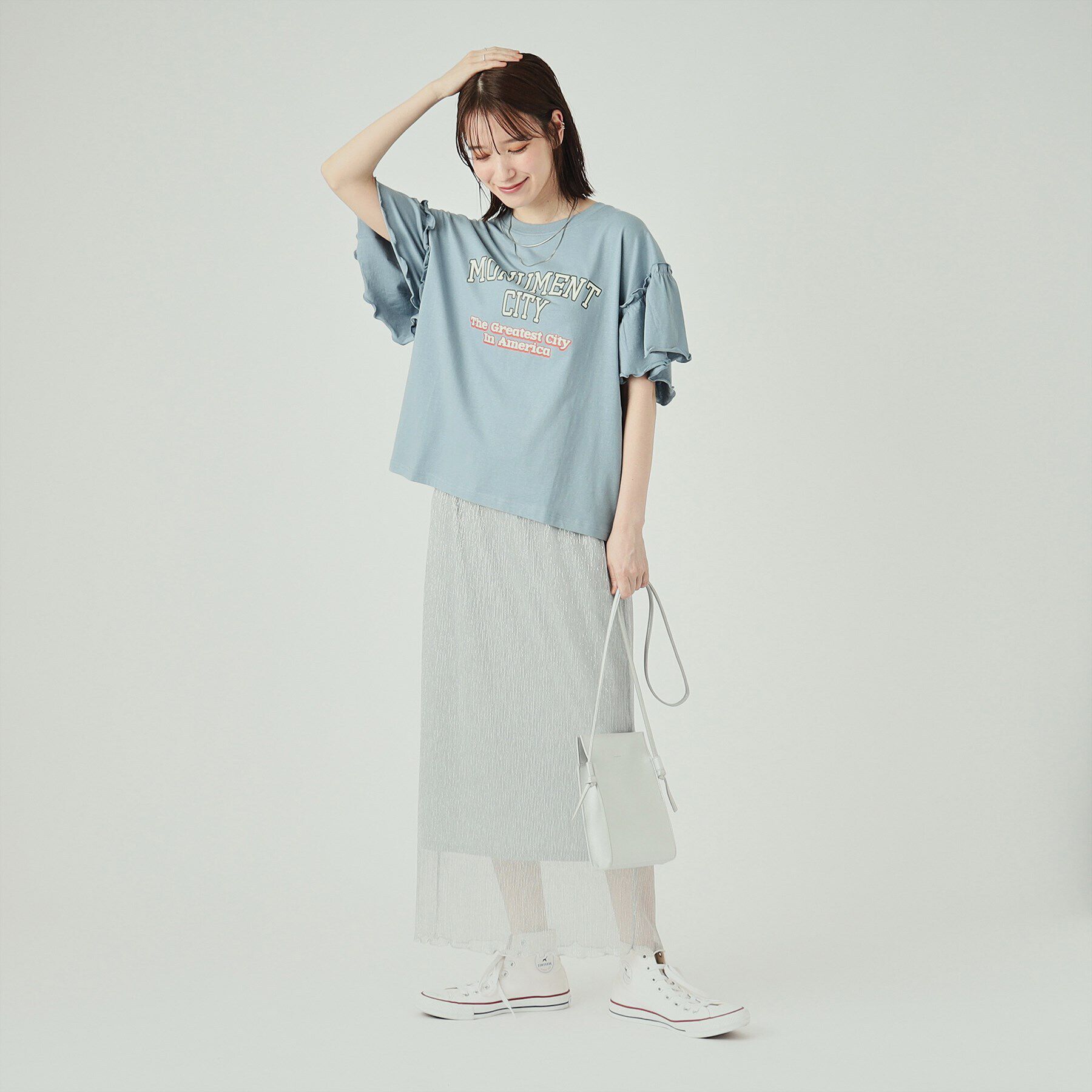 SHOO･LA･RUE「【洗える】ロゴデザインでこなれ見え フリルスリーブTシャツ」|Tシャツ・カットソー|