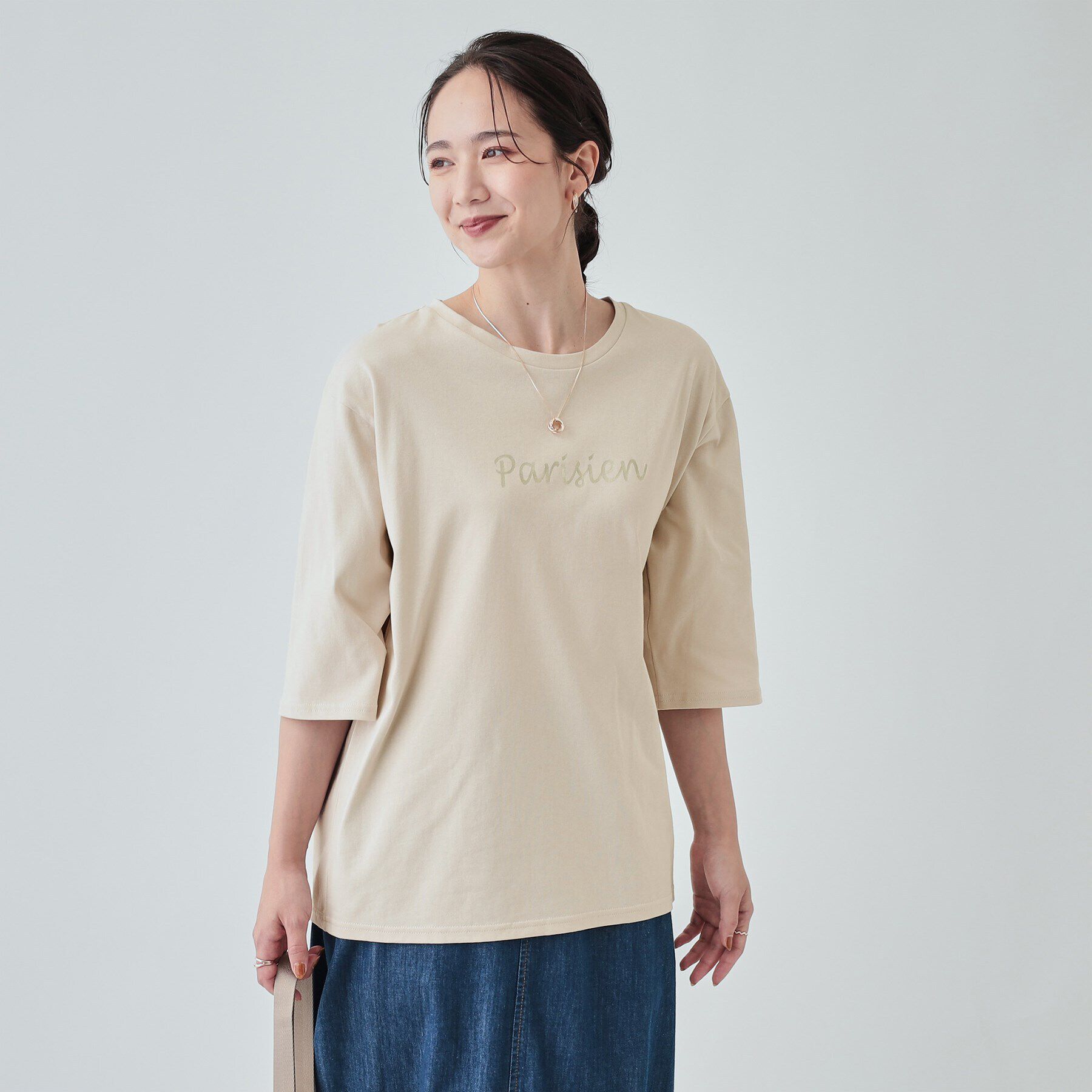 SHOO･LA･RUE「【UV】二の腕カバーにも USAコットンロゴTシャツ」|Tシャツ・カットソー|