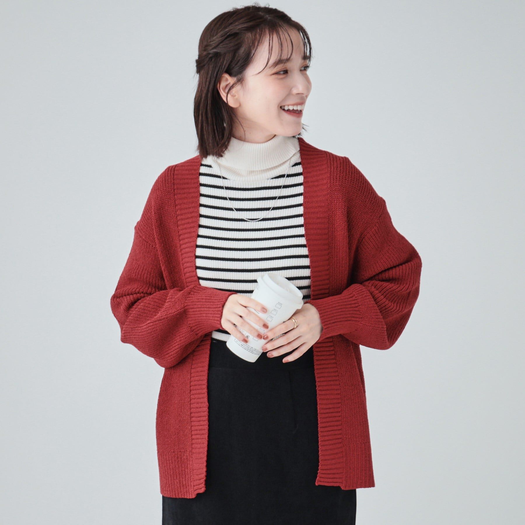 SHOO･LA･RUE「【洗える】ざっくり編みトッパーカーディガン」|カーディガン|レッド(063)