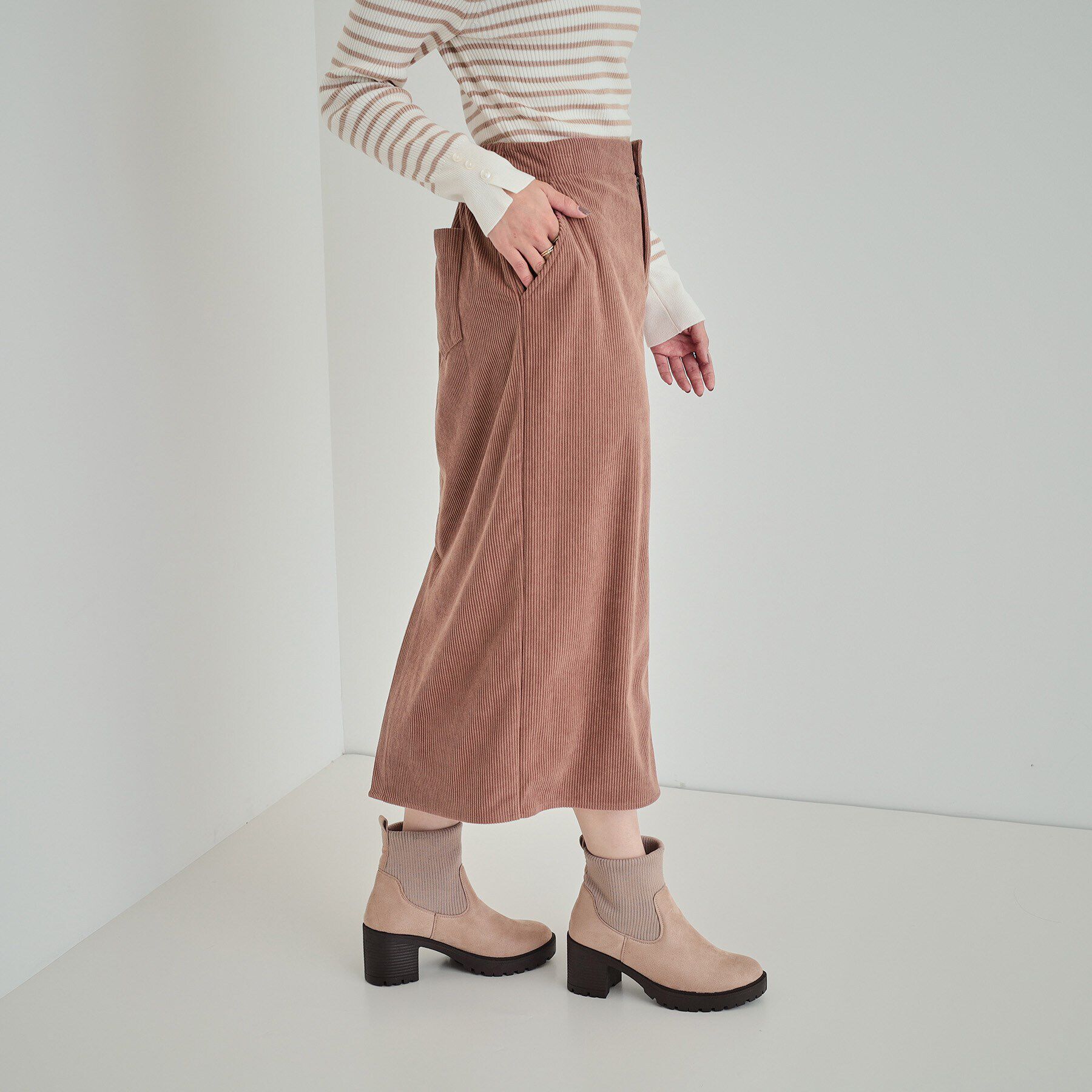 SHOO･LA･RUE「【洗える】あったかコーデュロイナロースカート」|スカート|