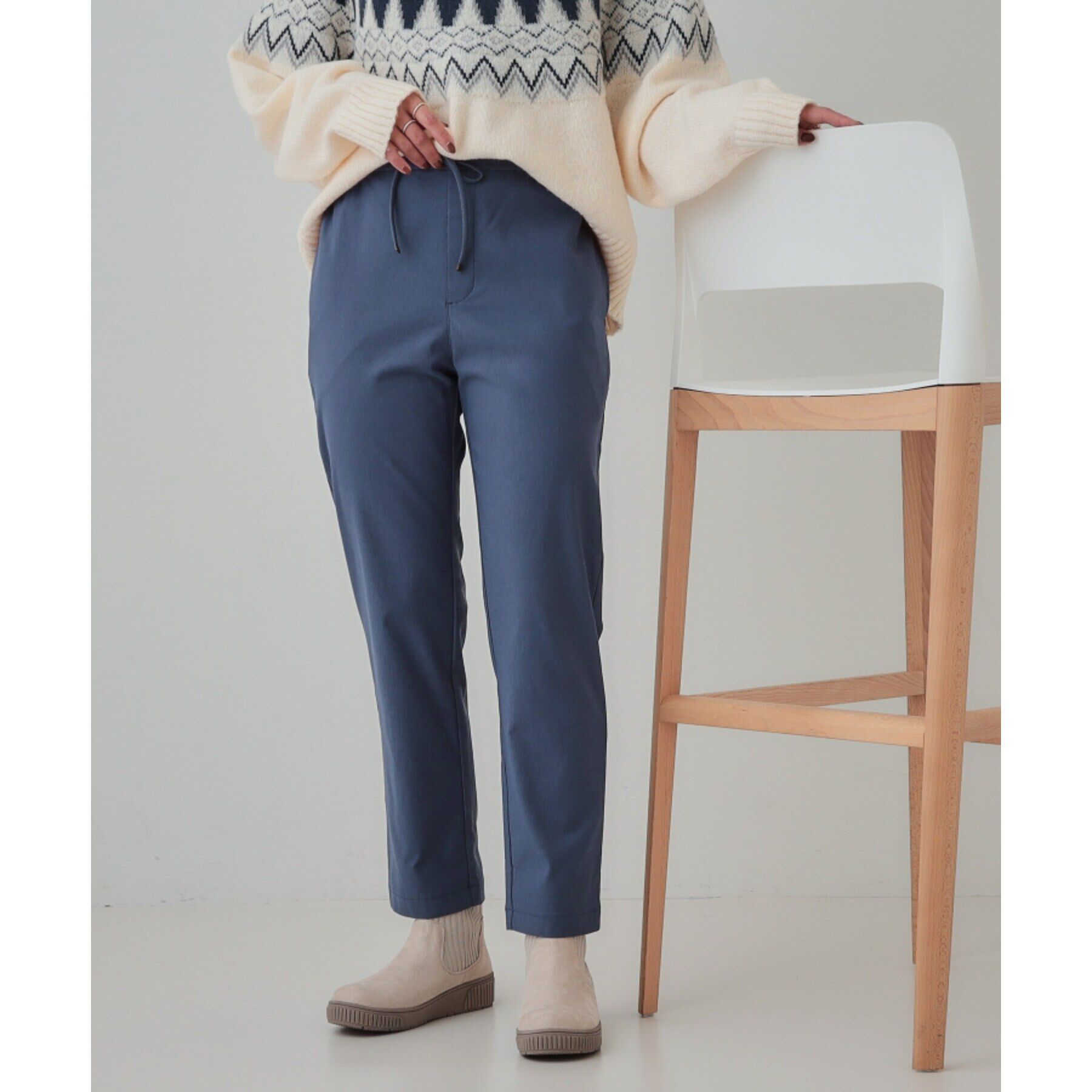 SHOO･LA･RUE「【洗える/SS-3L】あったか裏起毛 ストレッチ テーパードパンツ」|その他|ブルー(093)