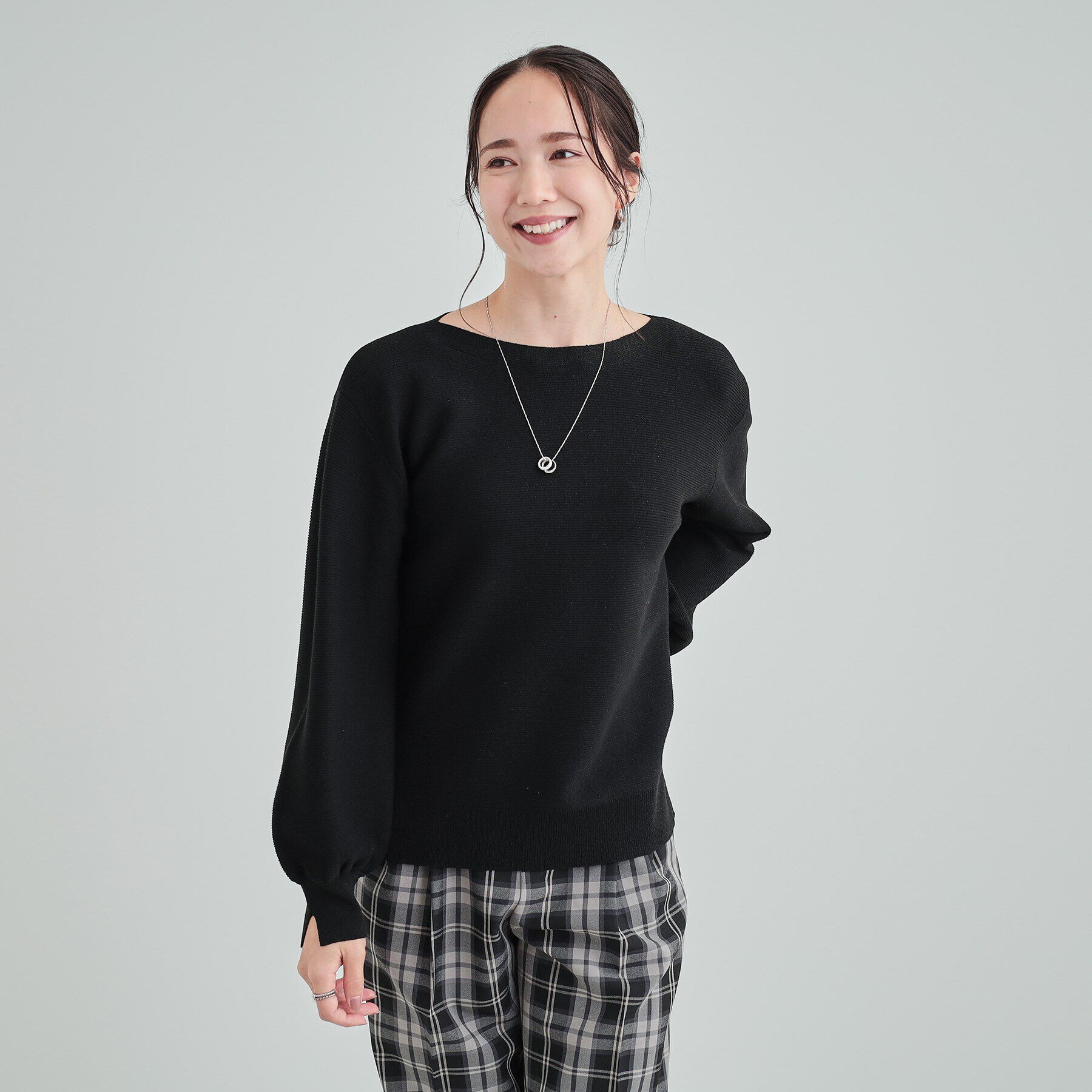 SHOO･LA･RUE「【高レビュー/S-LL】大人のきらめき ボートネック ラメニット」|ニット・セーター|