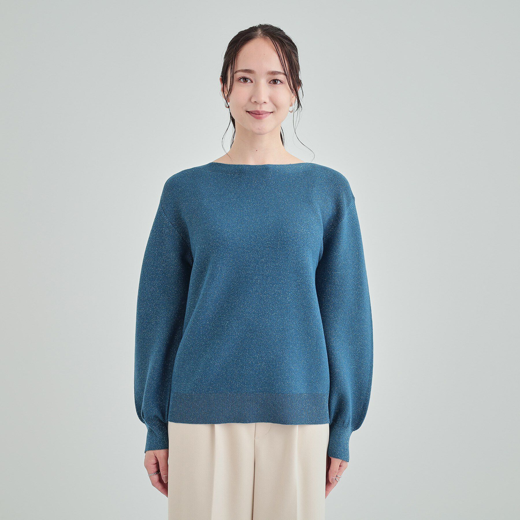 SHOO･LA･RUE「【高レビュー/S-LL】大人のきらめき ボートネック ラメニット」|ニット・セーター|