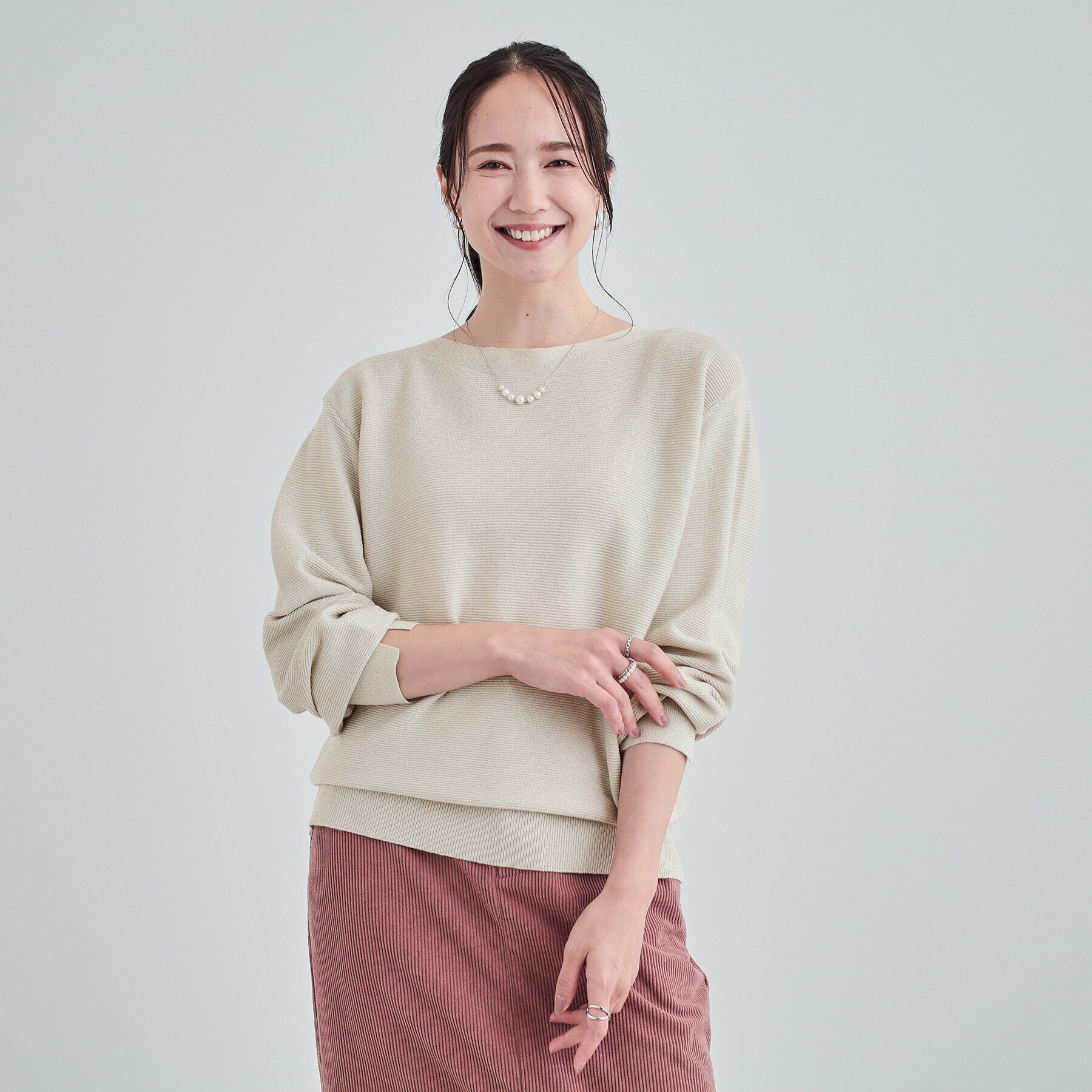 SHOO･LA･RUE「【高レビュー/S-LL】大人のきらめき ボートネック ラメニット」|ニット・セーター|