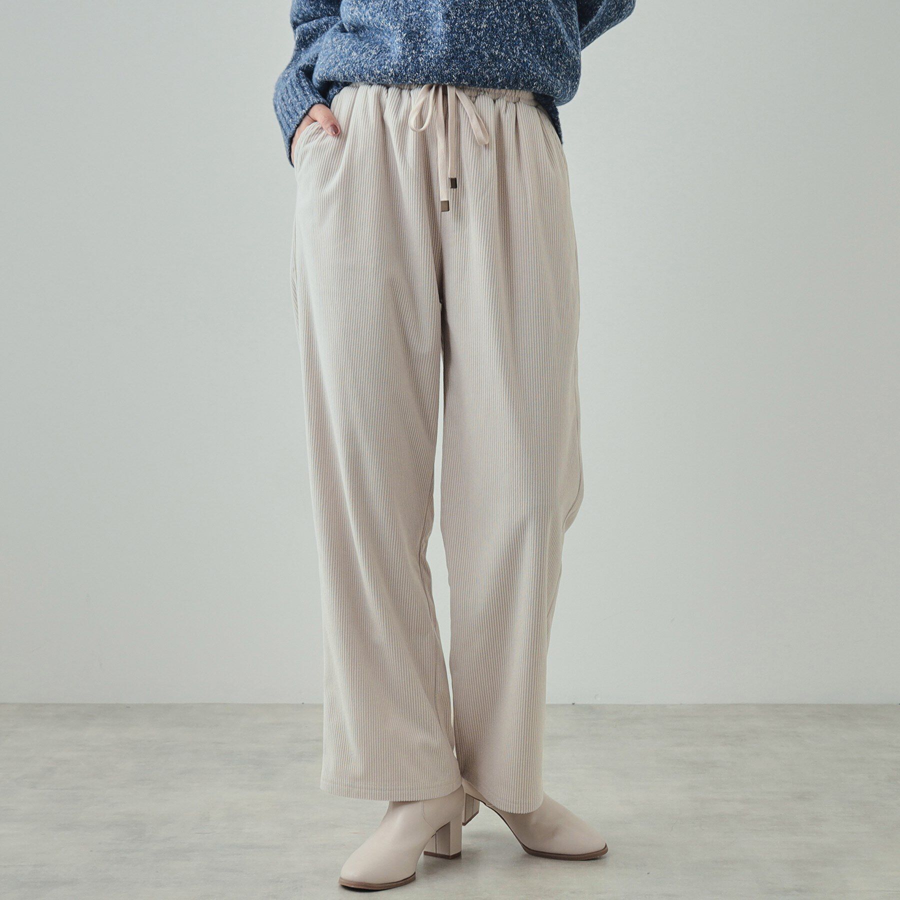SHOO･LA･RUE「【高レビュー/洗える/SS-3L】きれいめカジュアルに あったか裏起毛 コーデュロイイージーワイドパ」|その他|アイボリー(004)