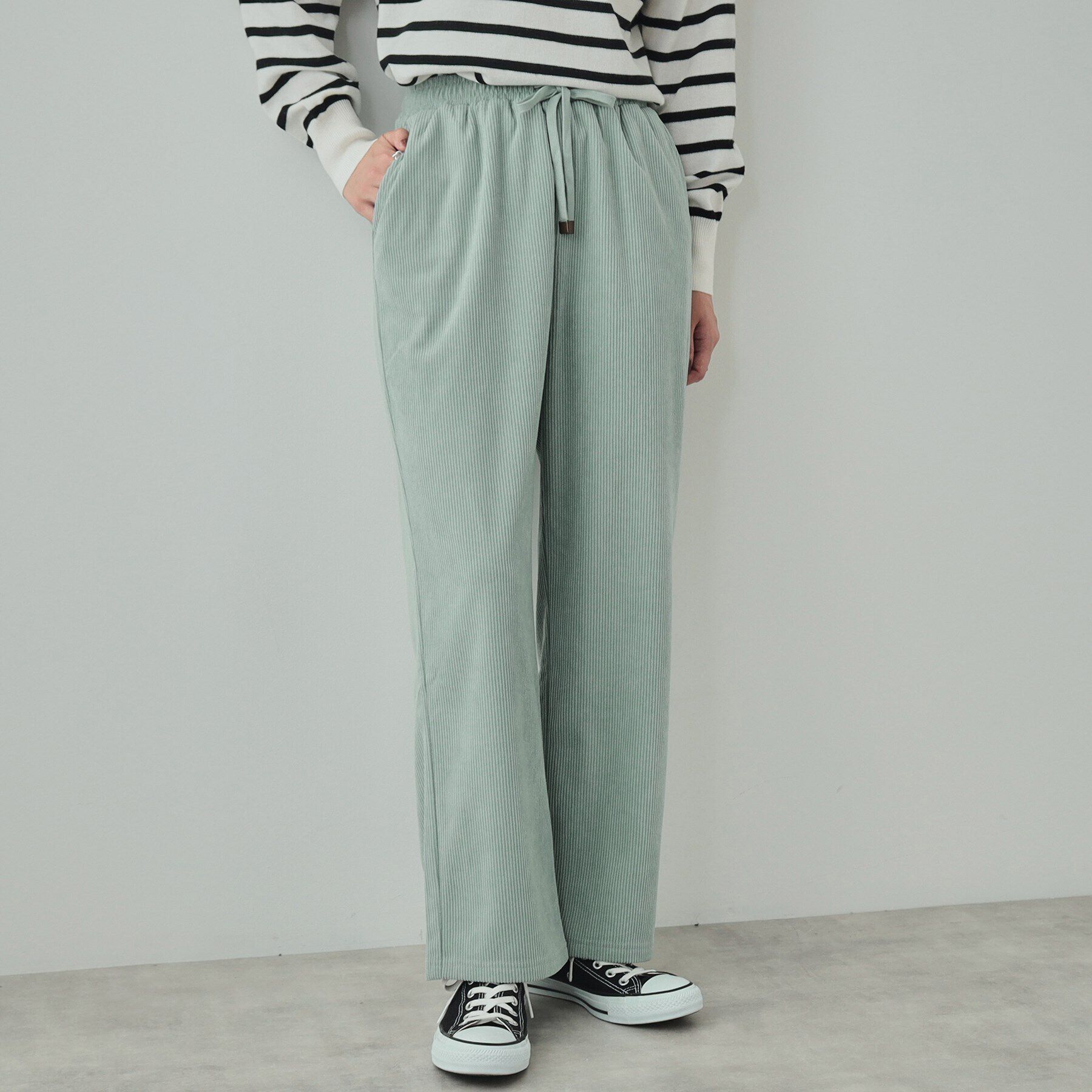 SHOO･LA･RUE「【高レビュー/洗える/SS-3L】きれいめカジュアルに あったか裏起毛 コーデュロイイージーワイドパ」|その他|ミントグリーン(02