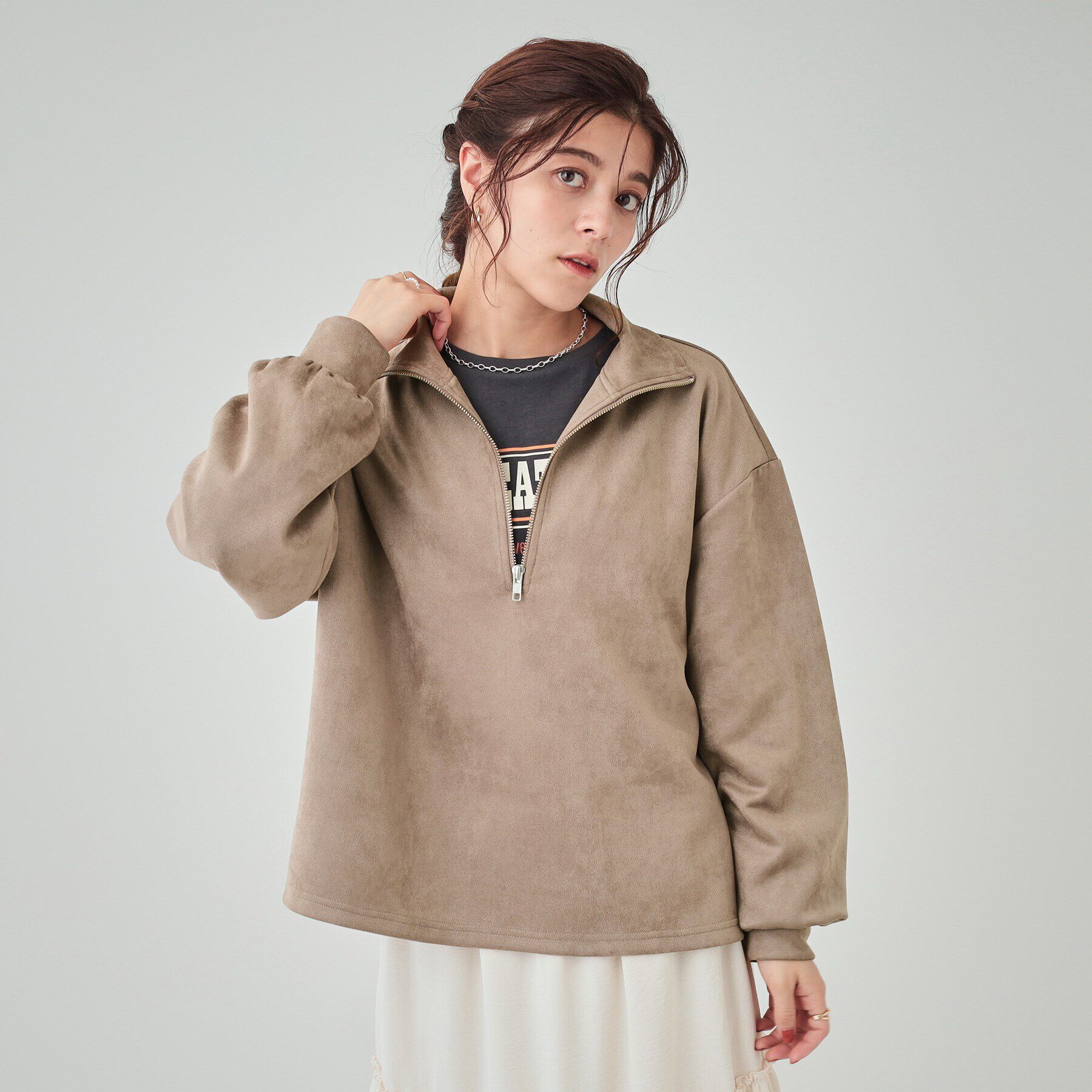 SHOO･LA･RUE「スエード調ハーフジッププルオーバー」|Tシャツ・カットソー|
