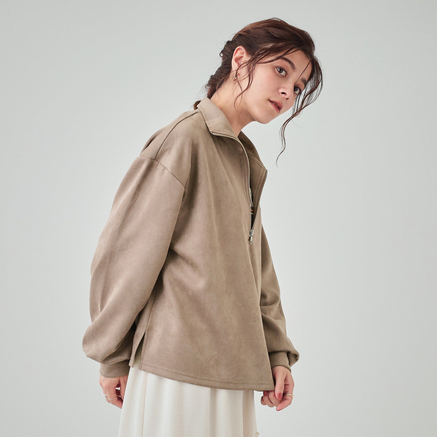 SHOO･LA･RUE「スエード調ハーフジッププルオーバー」|Tシャツ・カットソー|