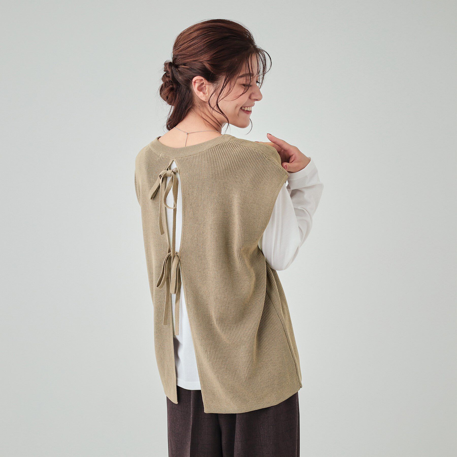 SHOO･LA･RUE「【S-LL/2点セット】後ろ姿も抜かりなく バックリボンニットベスト＋ロンT」|その他|