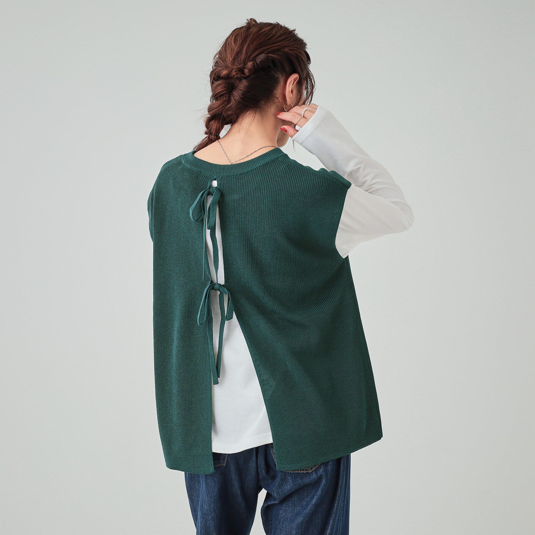 SHOO･LA･RUE「【S-LL/2点セット】後ろ姿も抜かりなく バックリボンニットベスト＋ロンT」|その他|