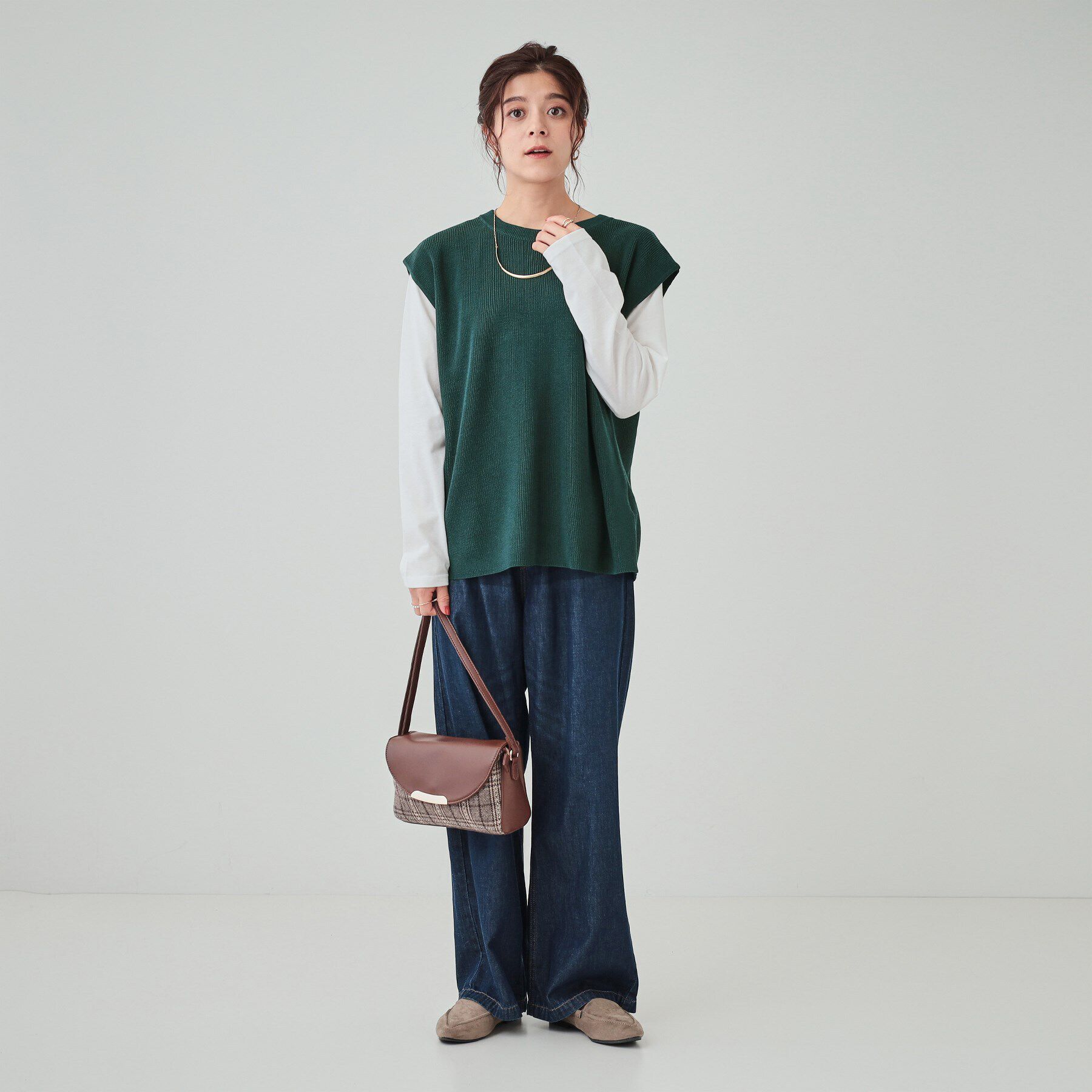 SHOO･LA･RUE「【S-LL/2点セット】後ろ姿も抜かりなく バックリボンニットベスト＋ロンT」|その他|