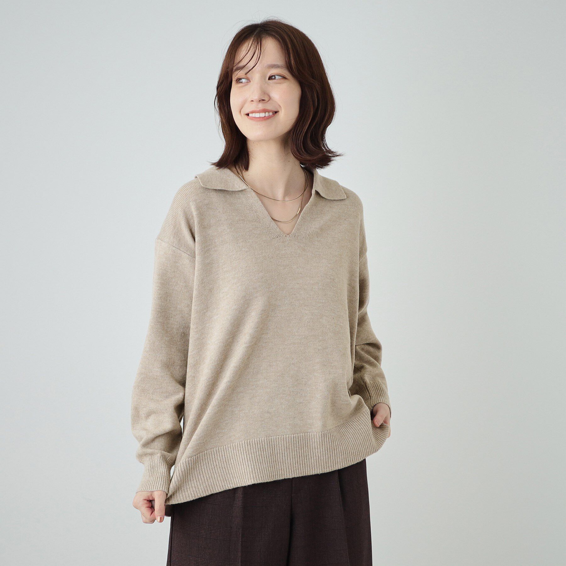 SHOO･LA･RUE「【S－LL】スキッパー衿付きニット」|ニット・セーター|