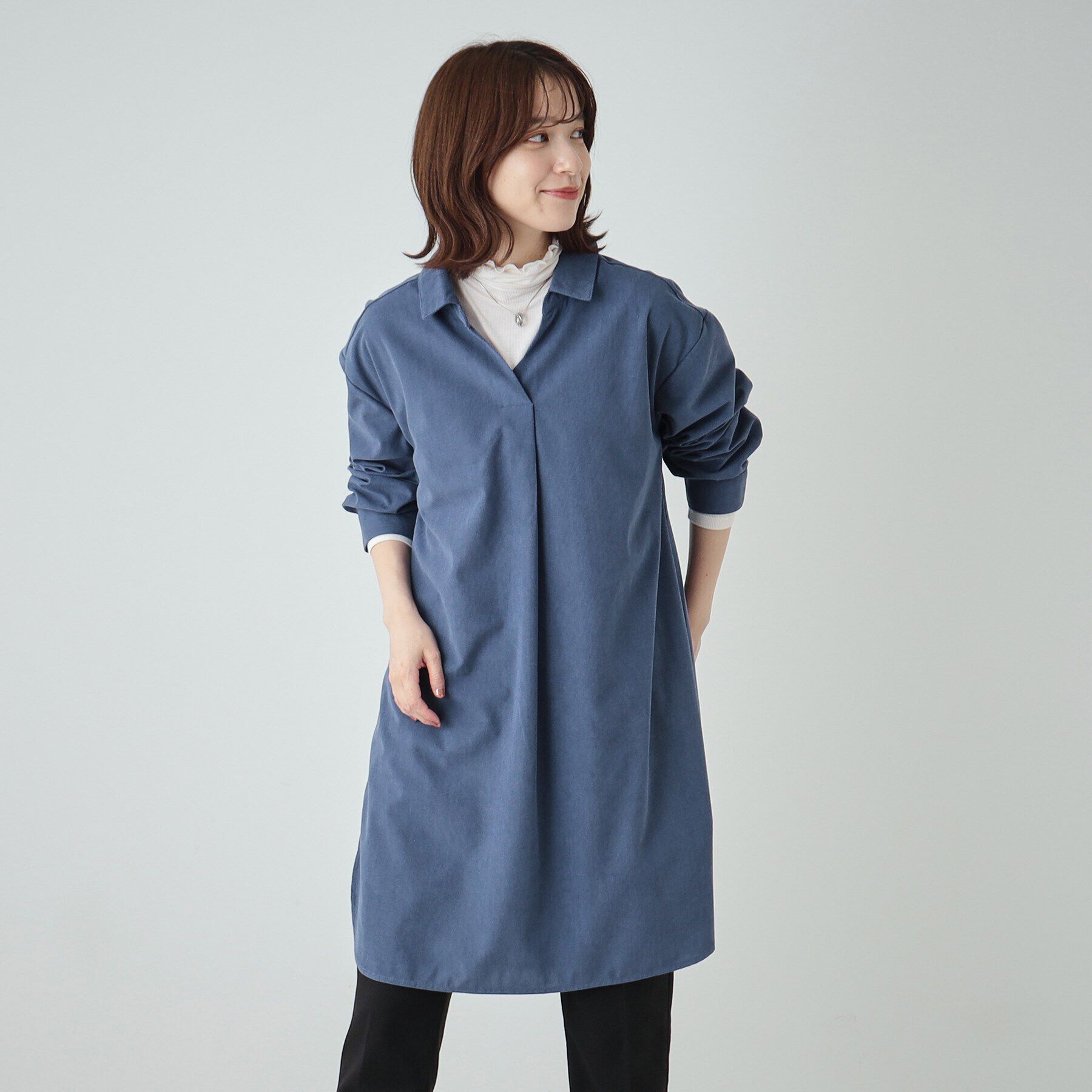 SHOO･LA･RUE「【洗える/S-LL/体型カバー】大人の上品カジュアル コーデュロイ スキッパーチュニック」|チュニック|