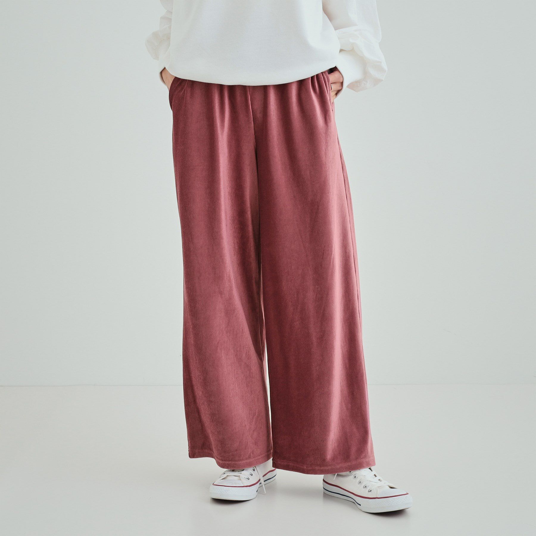 SHOO･LA･RUE「【S-LL】上品な光沢感 ベロアリブイージーパンツ」|その他|