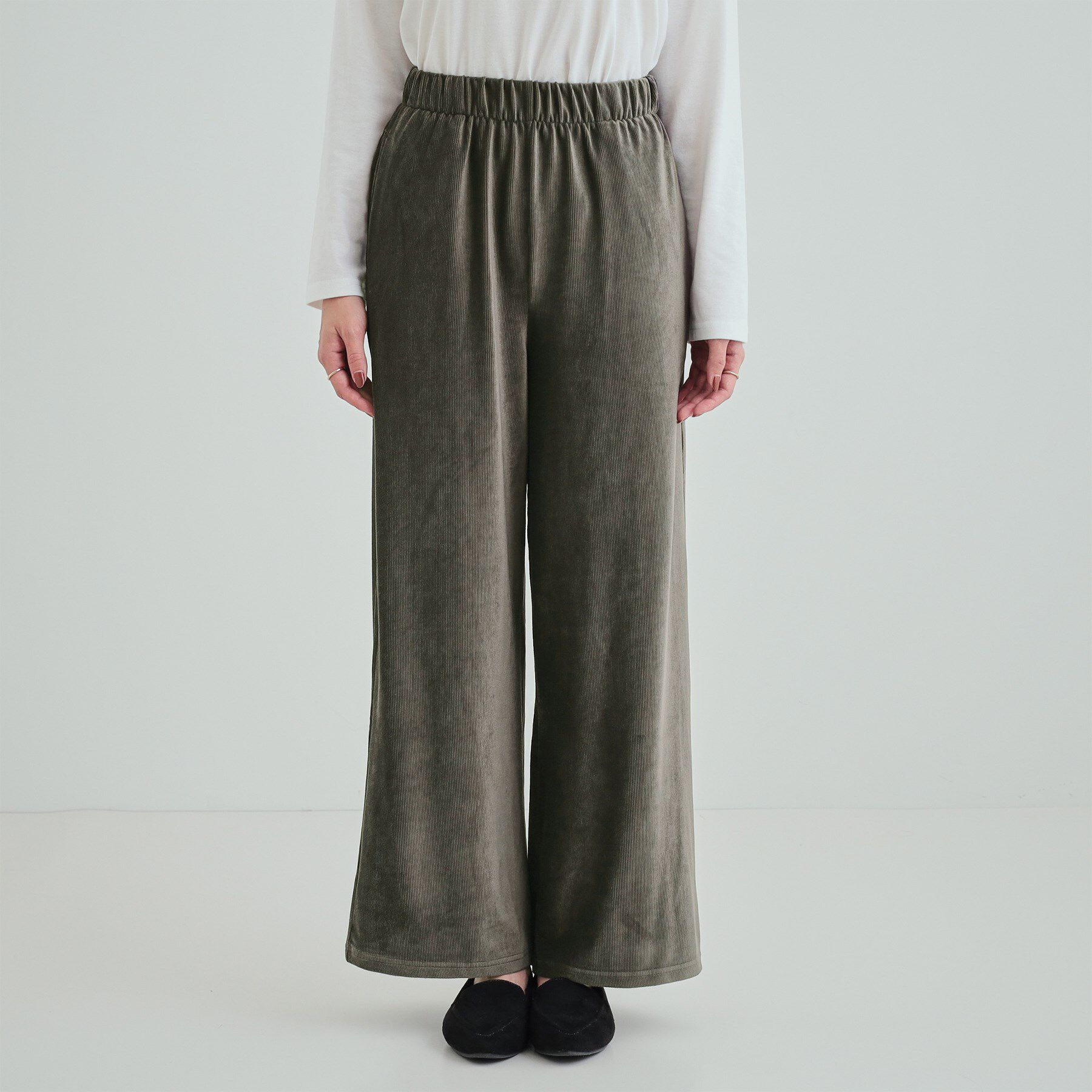 SHOO･LA･RUE「【S-LL】上品な光沢感 ベロアリブイージーパンツ」|その他|