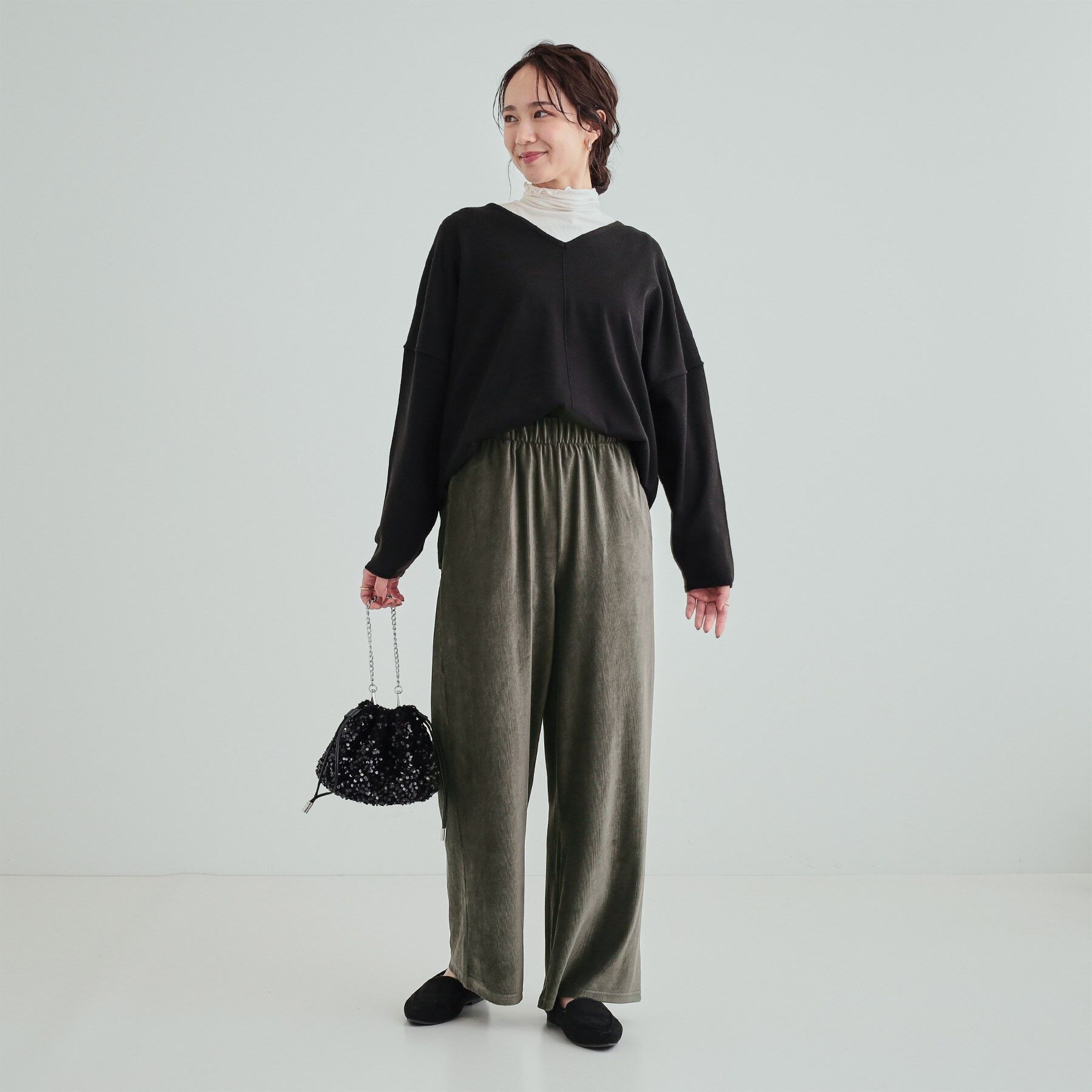 SHOO･LA･RUE「【S-LL】上品な光沢感 ベロアリブイージーパンツ」|その他|