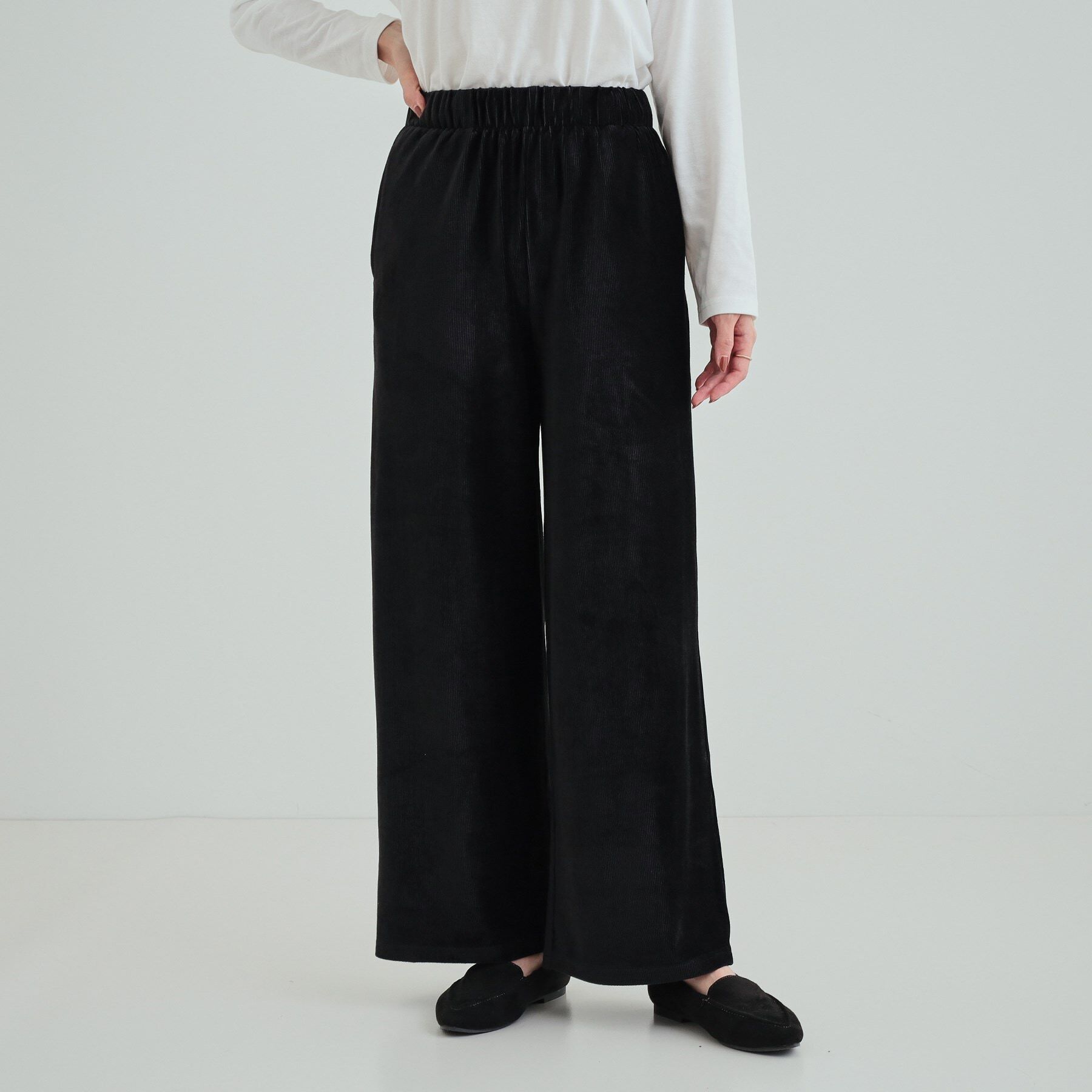 SHOO･LA･RUE「【S-LL】上品な光沢感 ベロアリブイージーパンツ」|その他|