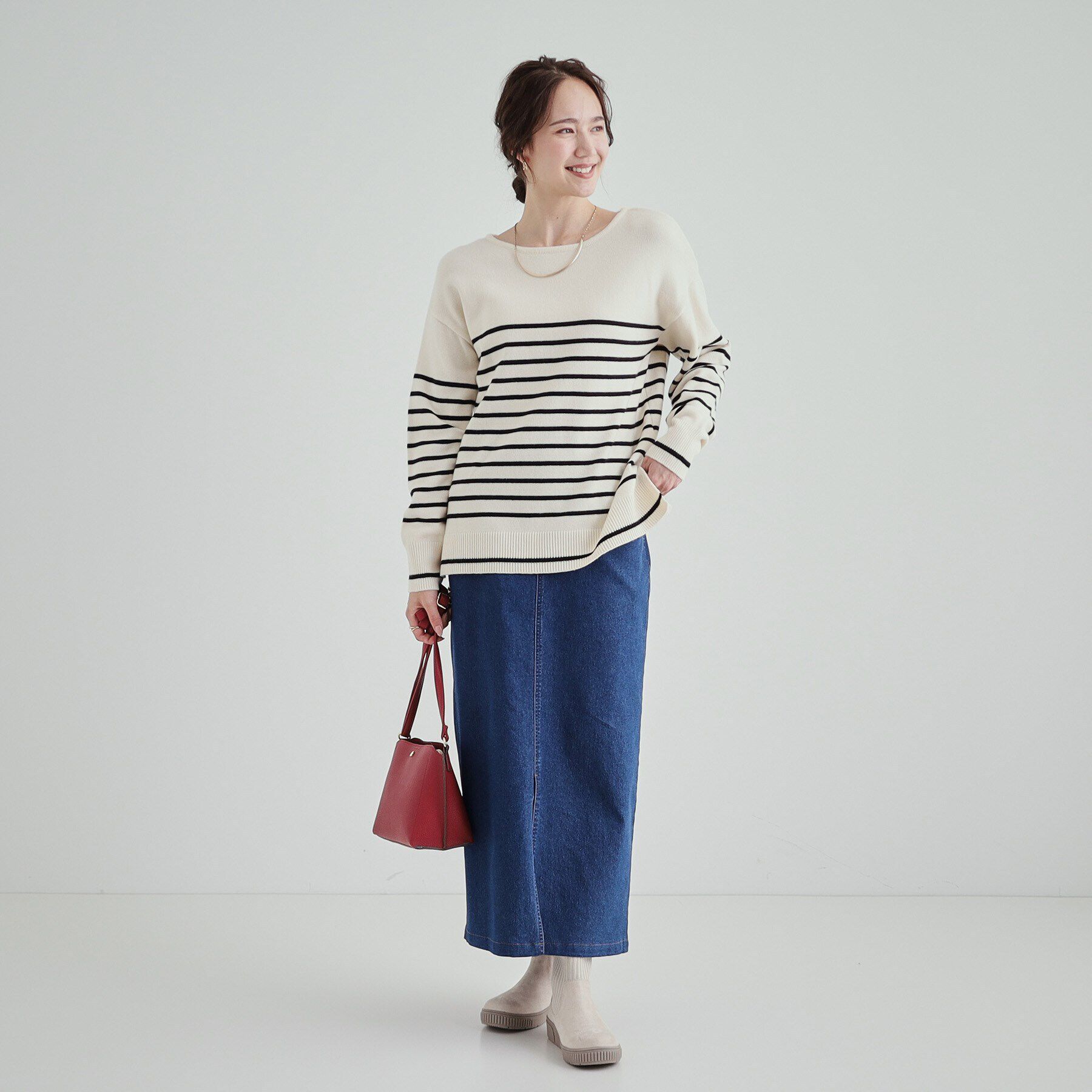 SHOO･LA･RUE「【S-LL/洗える/静電気軽減】アウトでも決まる もちもち ボートネック風ニット」|ニット・セーター|