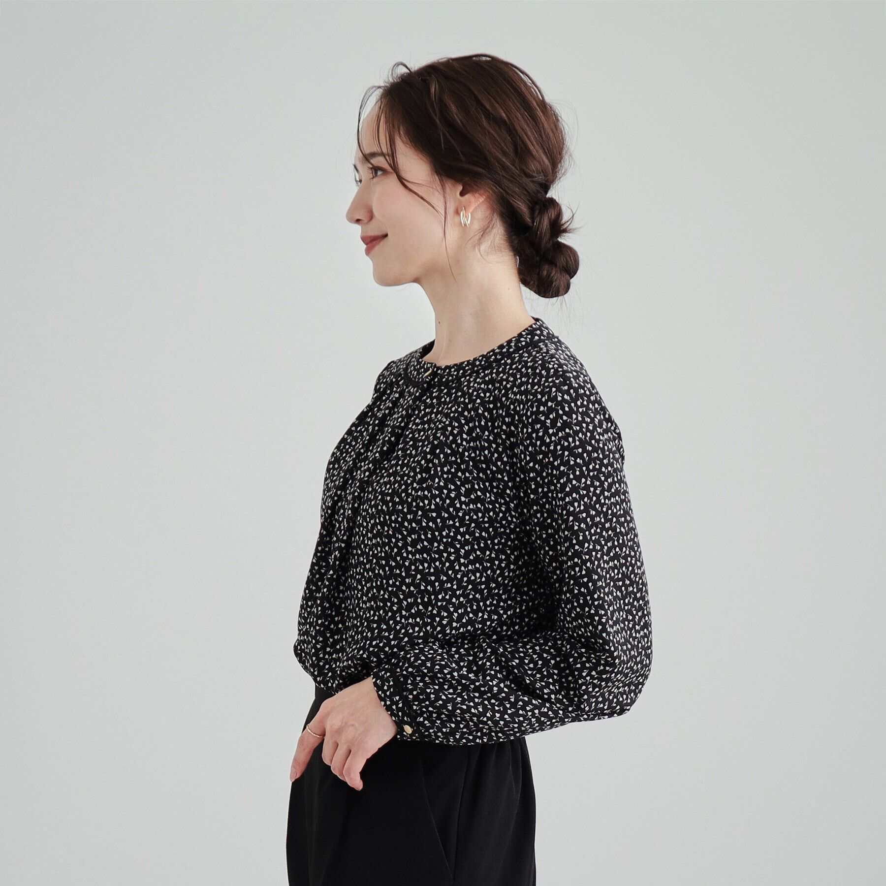 SHOO･LA･RUE「あったか裏地 配色バンドカラーブラウス【SHOO WARM】」|シャツ・ブラウス|