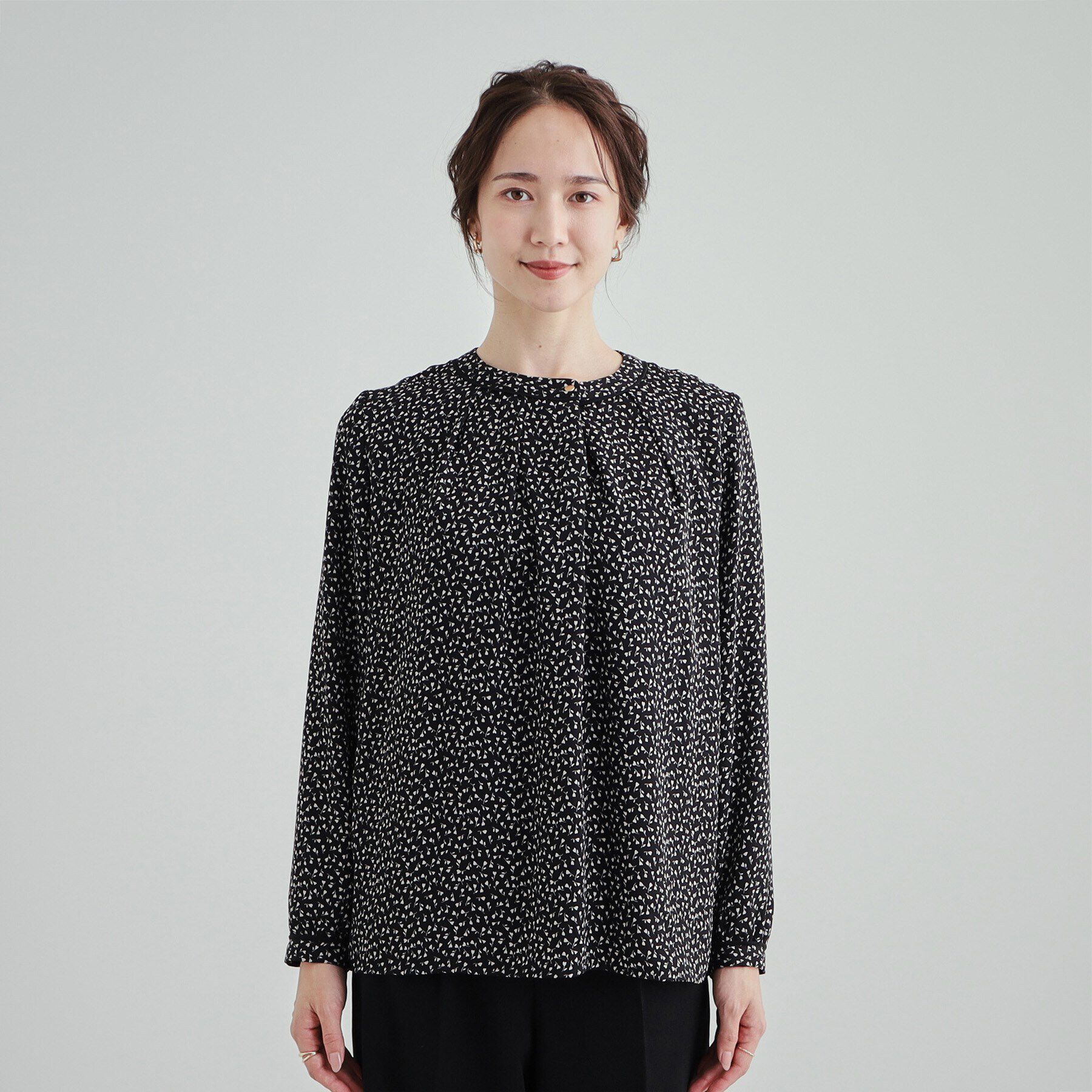 SHOO･LA･RUE「あったか裏地 配色バンドカラーブラウス【SHOO WARM】」|シャツ・ブラウス|