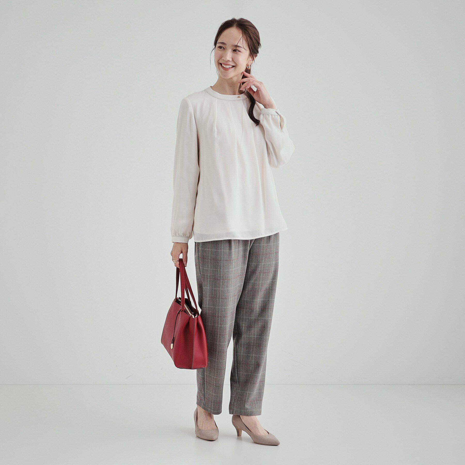 SHOO･LA･RUE「あったか裏地 配色バンドカラーブラウス【SHOO WARM】」|シャツ・ブラウス|