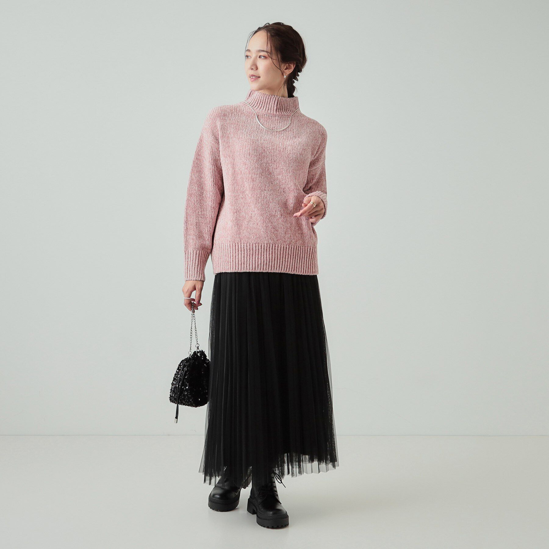 SHOO･LA･RUE「肌触り柔らか ベロアモール モックネックニット」|ニット・セーター|