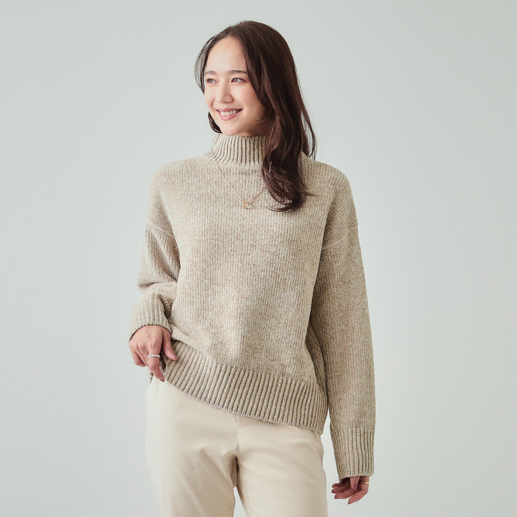 SHOO･LA･RUE「肌触り柔らか ベロアモール モックネックニット」|ニット・セーター|