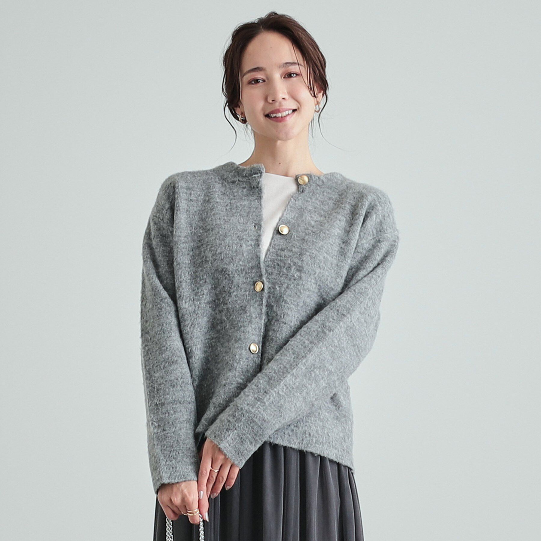 SHOO･LA･RUE「Wフェイスふわふわ起毛ニットカーディガン」|カーディガン|グレー(012)