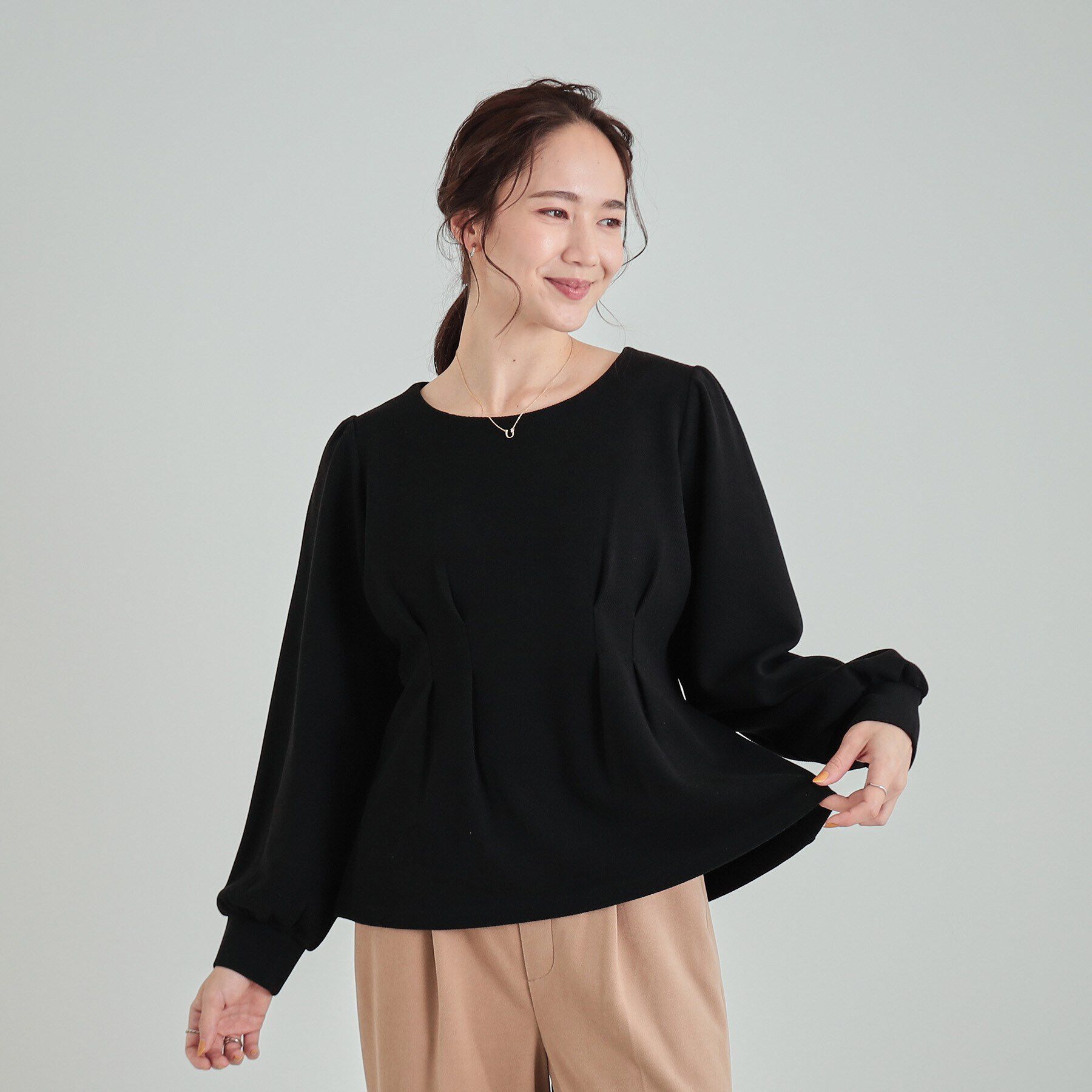 SHOO･LA･RUE「ウエストタックで綺麗にくびれる 起毛ペプラムトップス」|Tシャツ・カットソー|