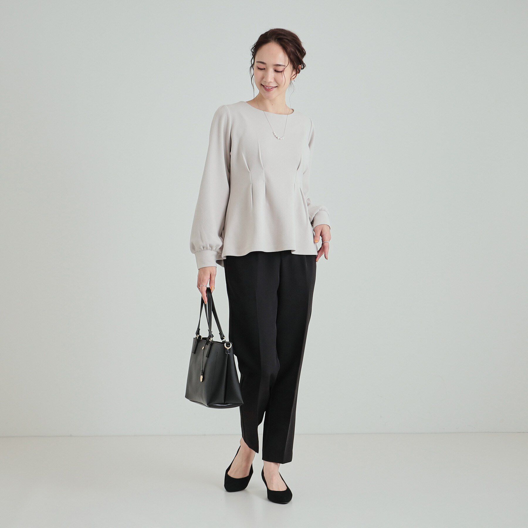 SHOO･LA･RUE「ウエストタックで綺麗にくびれる 起毛ペプラムトップス」|Tシャツ・カットソー|