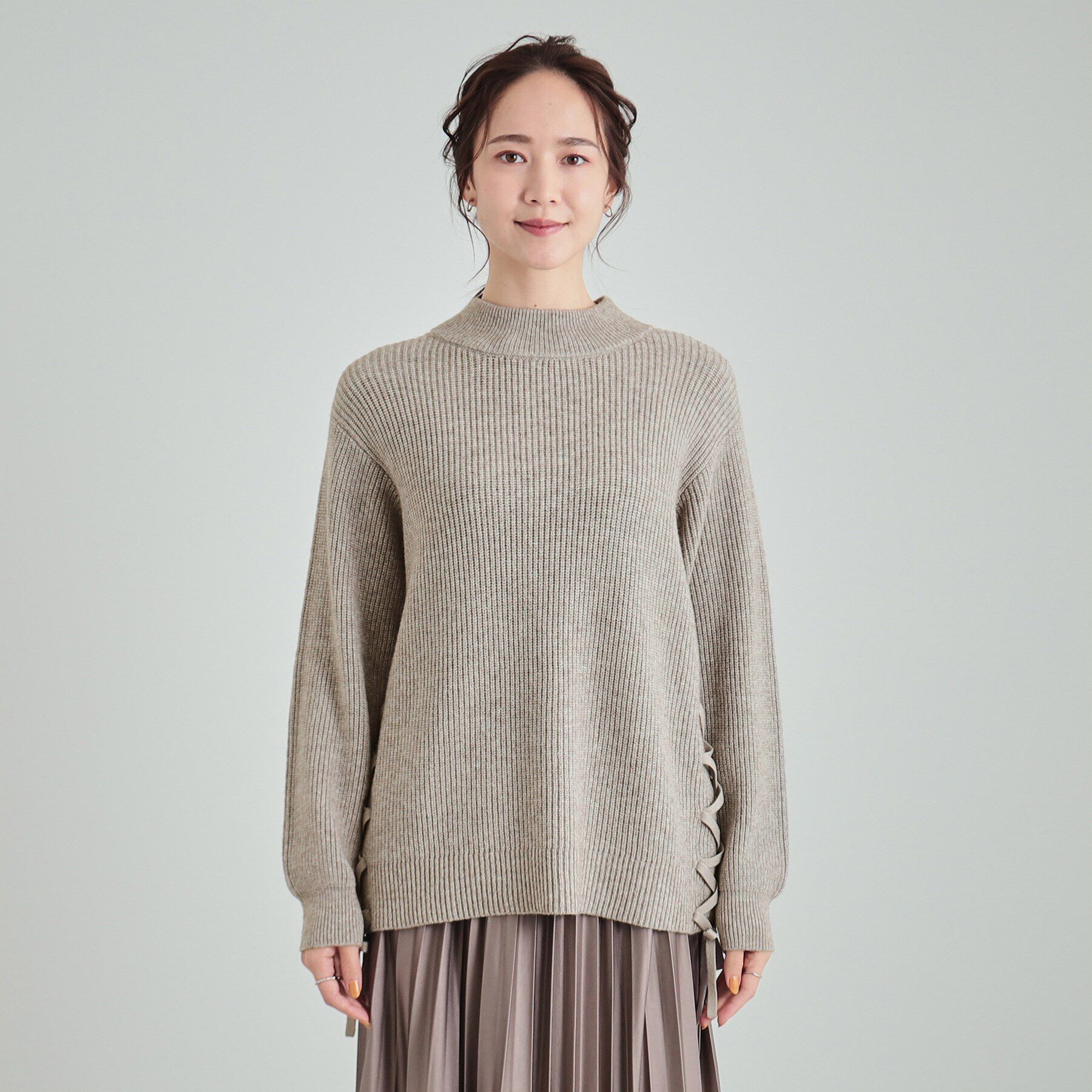 SHOO･LA･RUE「【洗える/静電気軽減】ちくちくしにくい レースアップ畦編みニット」|ニット・セーター|