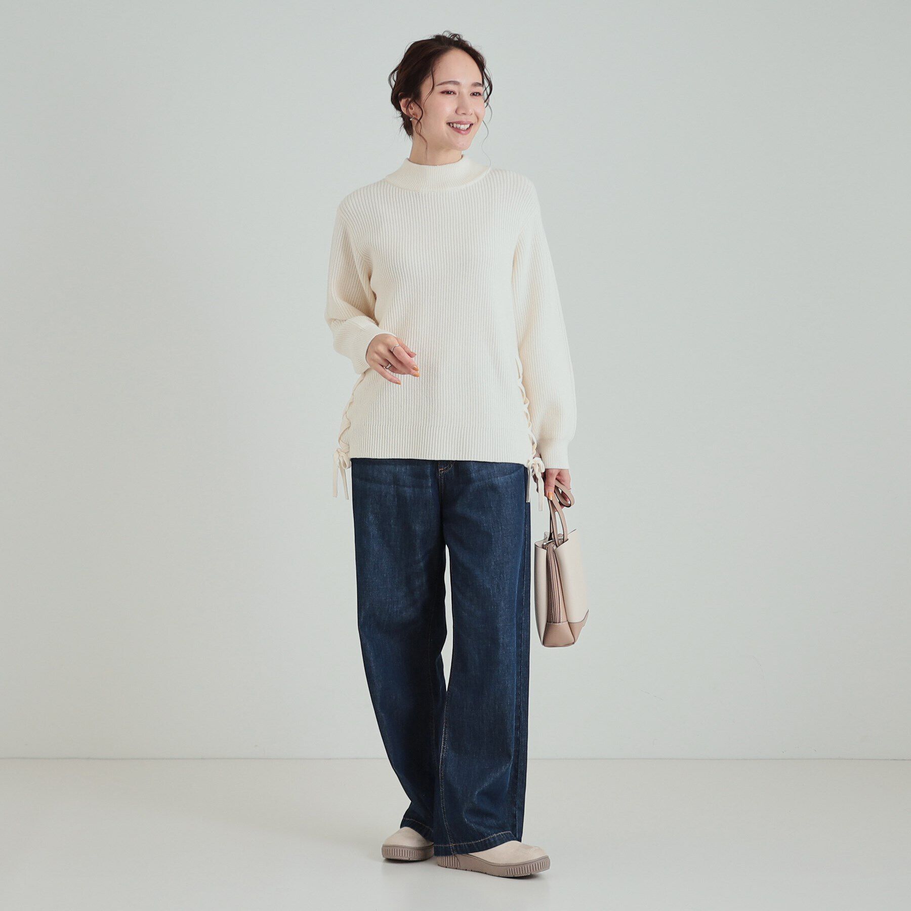 SHOO･LA･RUE「【洗える/静電気軽減】ちくちくしにくい レースアップ畦編みニット」|ニット・セーター|