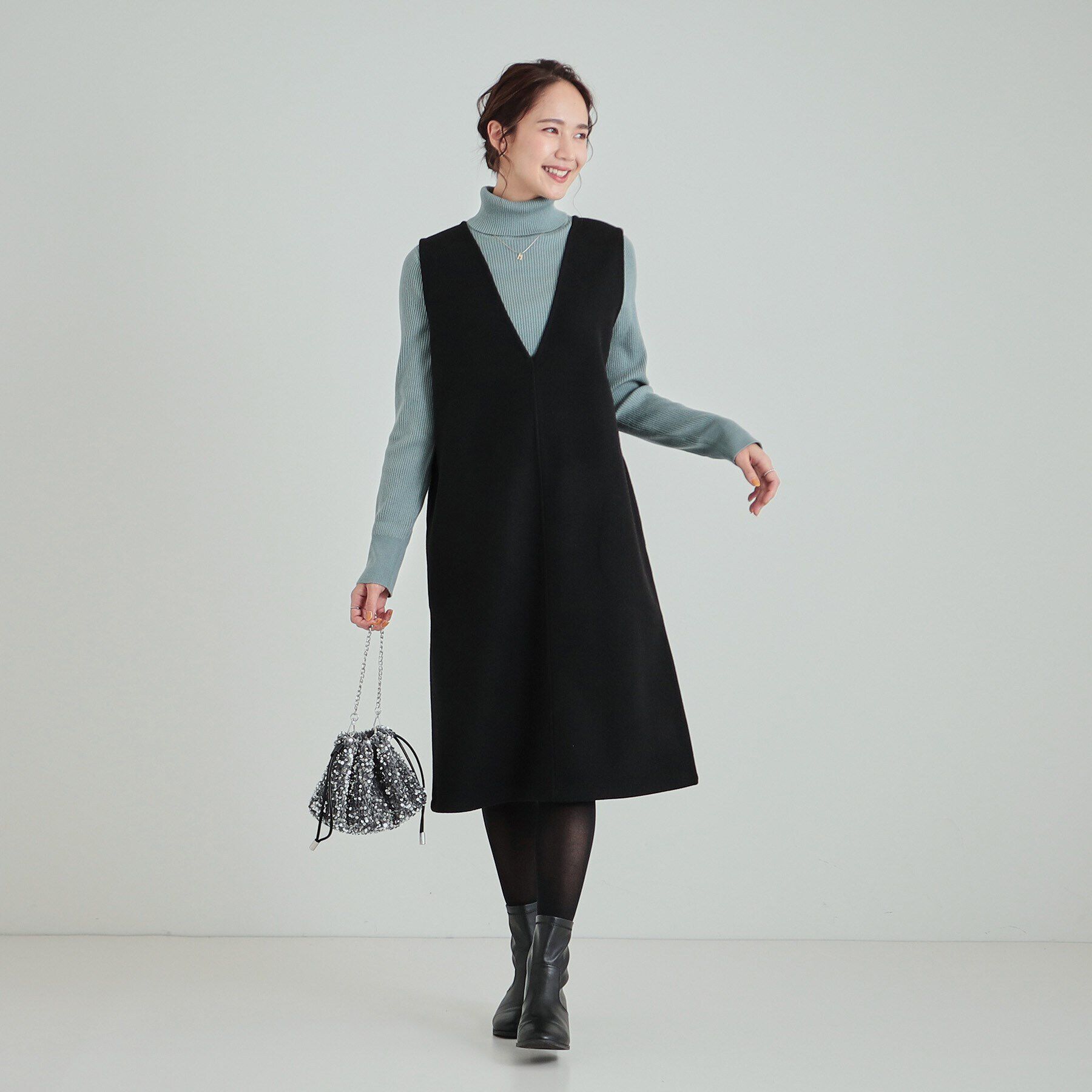 SHOO･LA･RUE「大人上品な ウール調Vネックジャンドレ」|ワンピース|