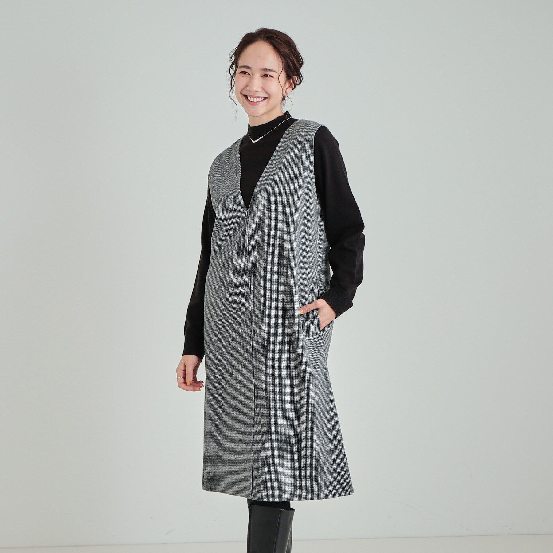 SHOO･LA･RUE「大人上品な ウール調Vネックジャンドレ」|ワンピース|