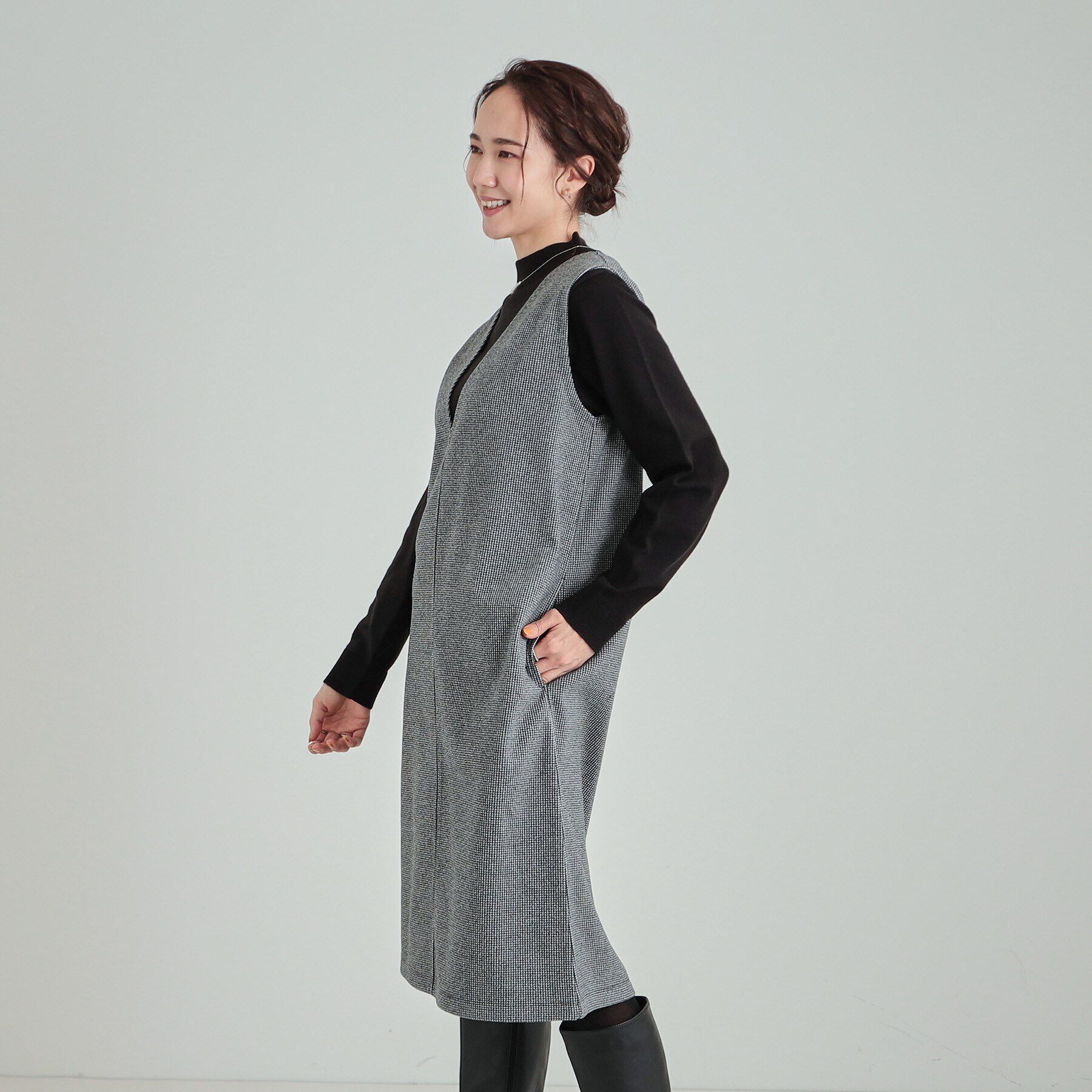 SHOO･LA･RUE「大人上品な ウール調Vネックジャンドレ」|ワンピース|