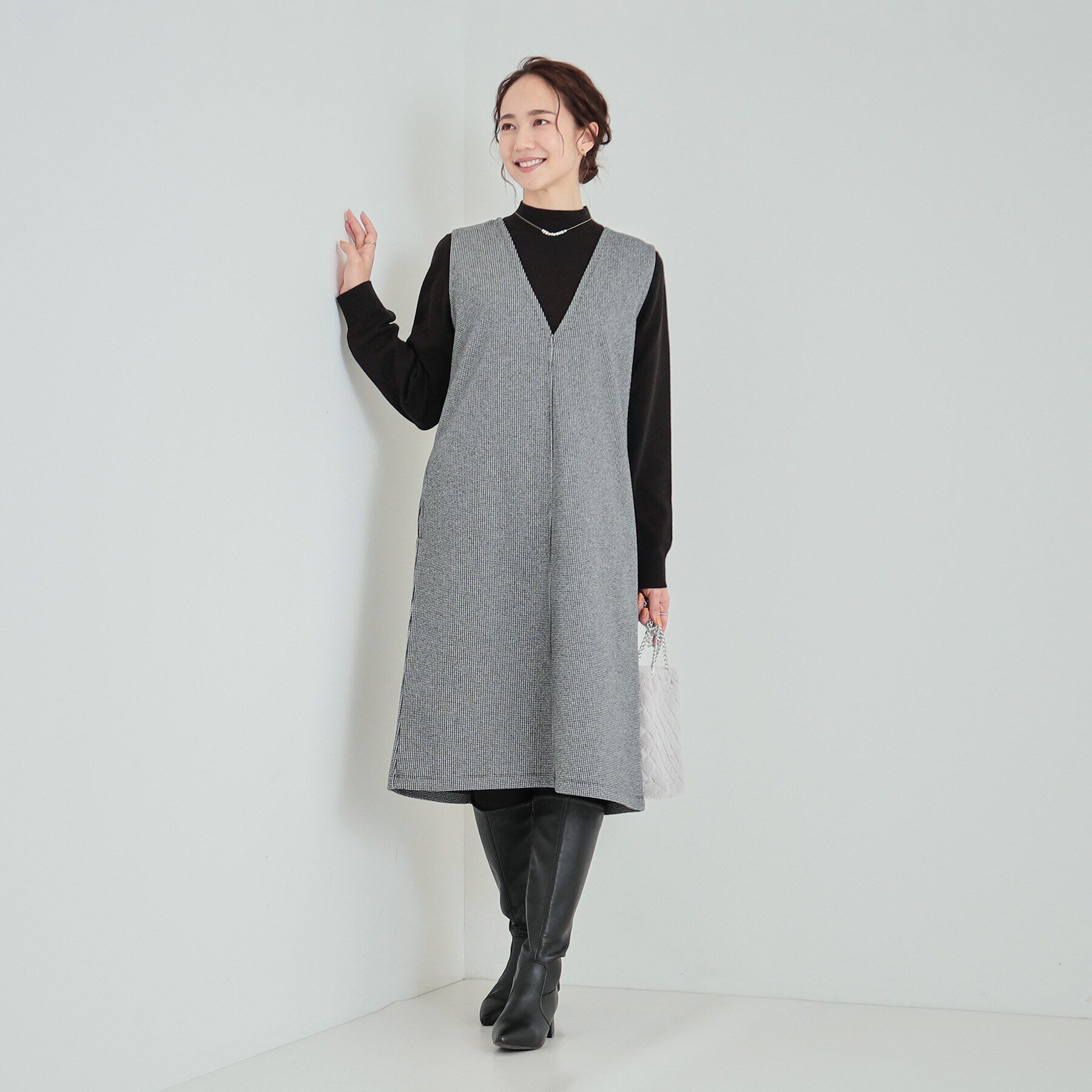 SHOO･LA･RUE「大人上品な ウール調Vネックジャンドレ」|ワンピース|